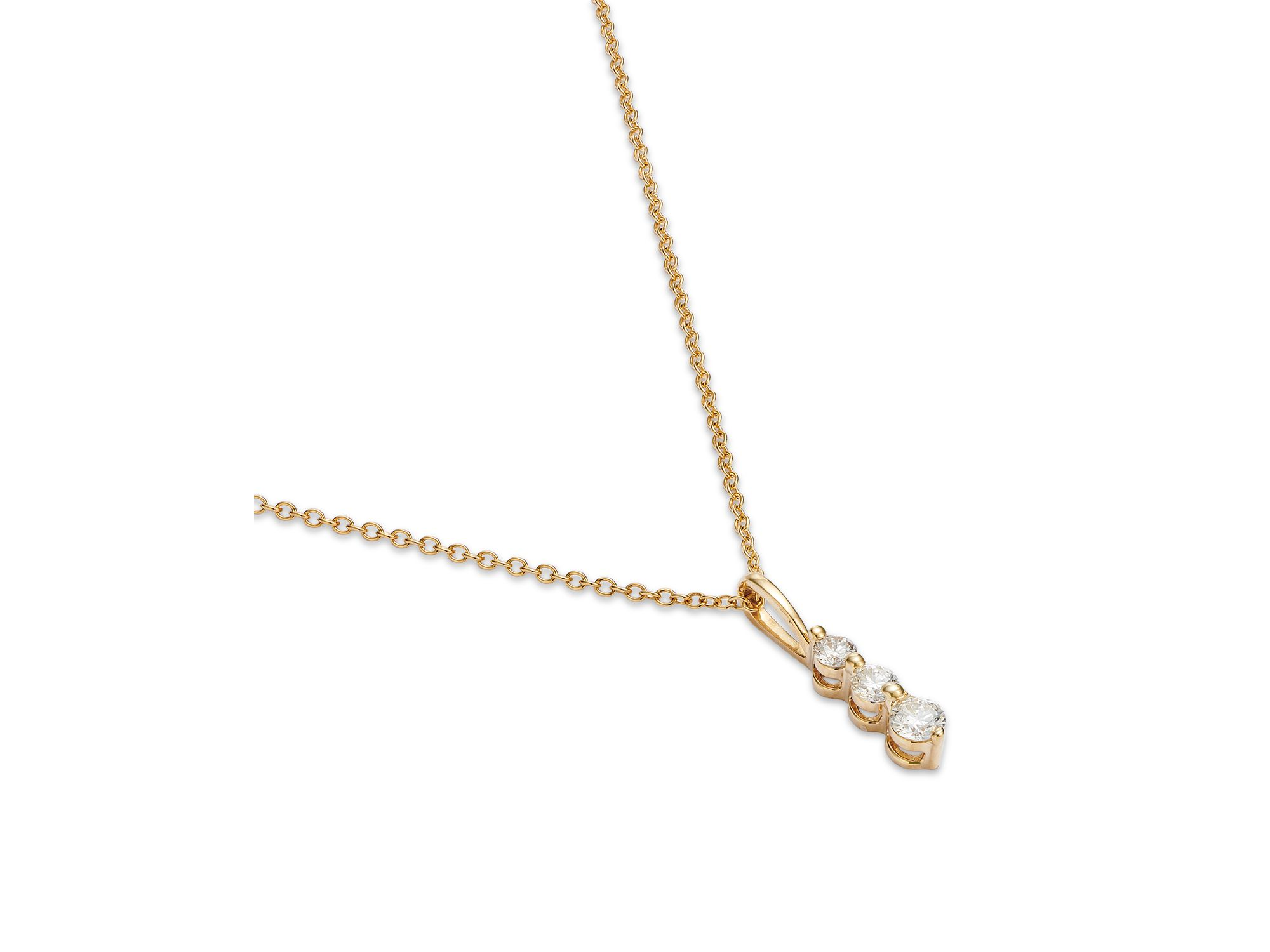 Diamond Three Stone Pendant Necklace in 14K Yellow Gold, 0.25 tcw — Image 3