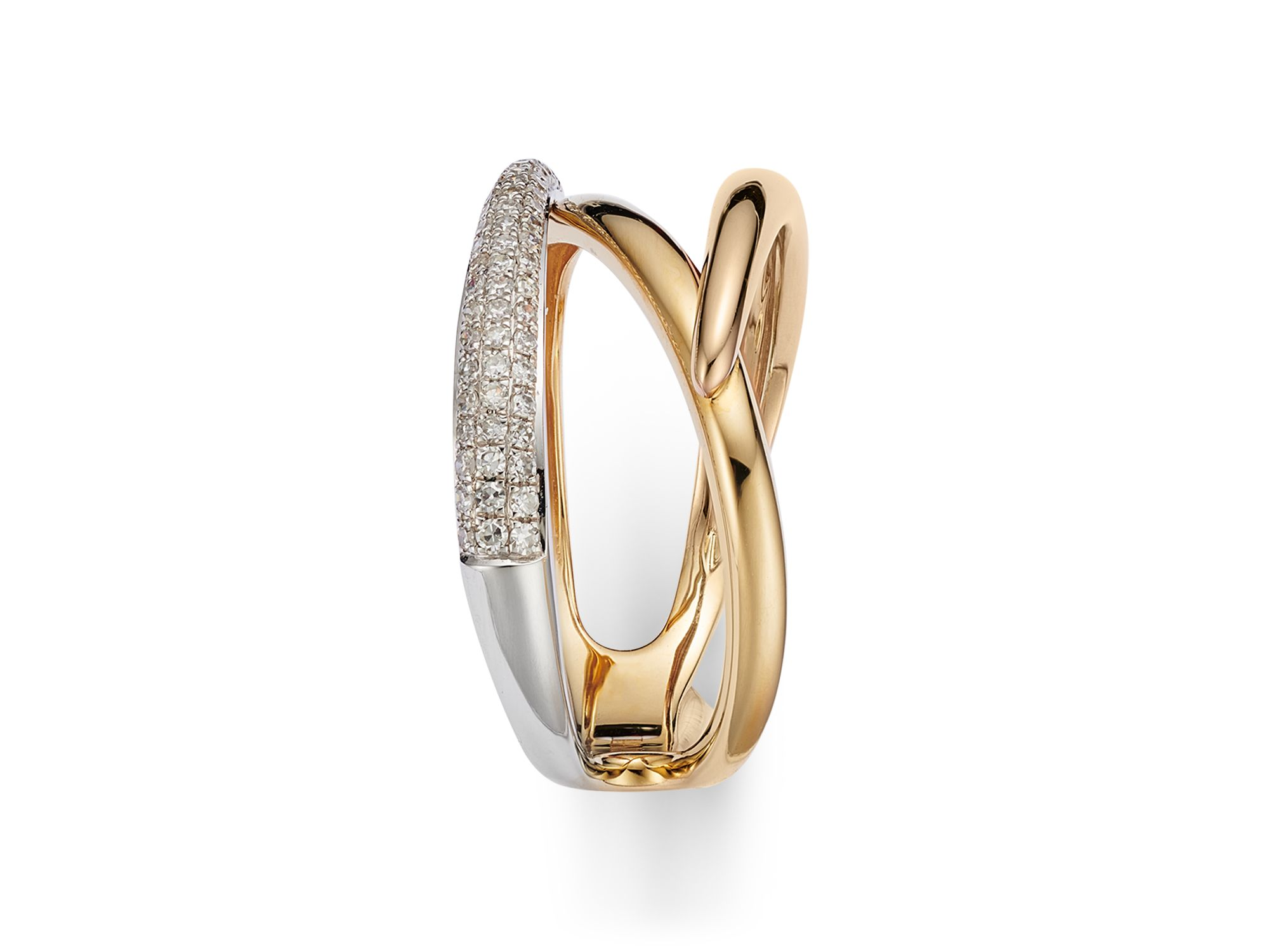Diamond Pavé Crossover Ring in 14K Yellow, White & Rose Gold, 0.20 tcw — Image 3