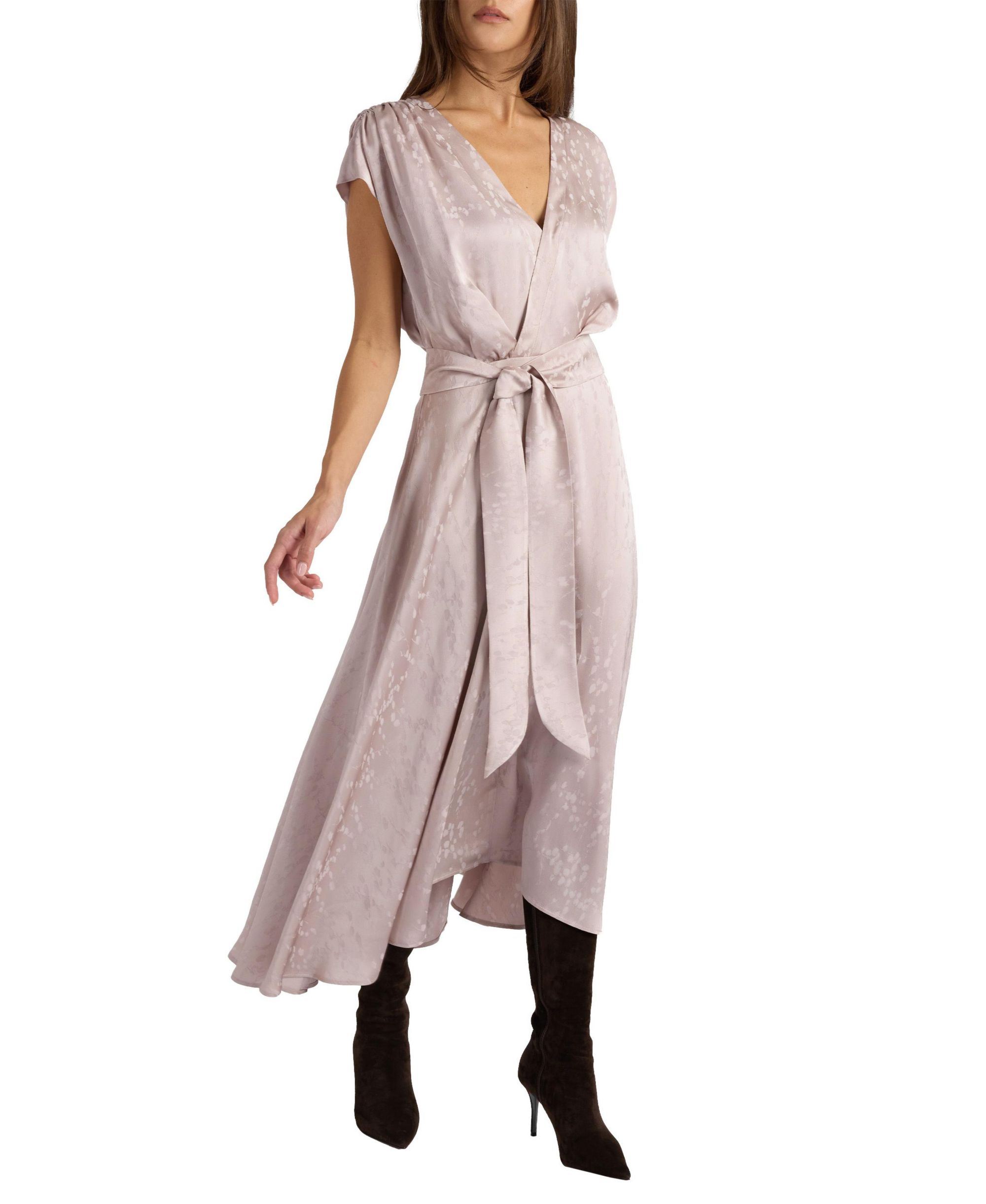 Talia Cap Sleeve Midi Fit and Flare Dress in Tonal Jacquard — Image 3