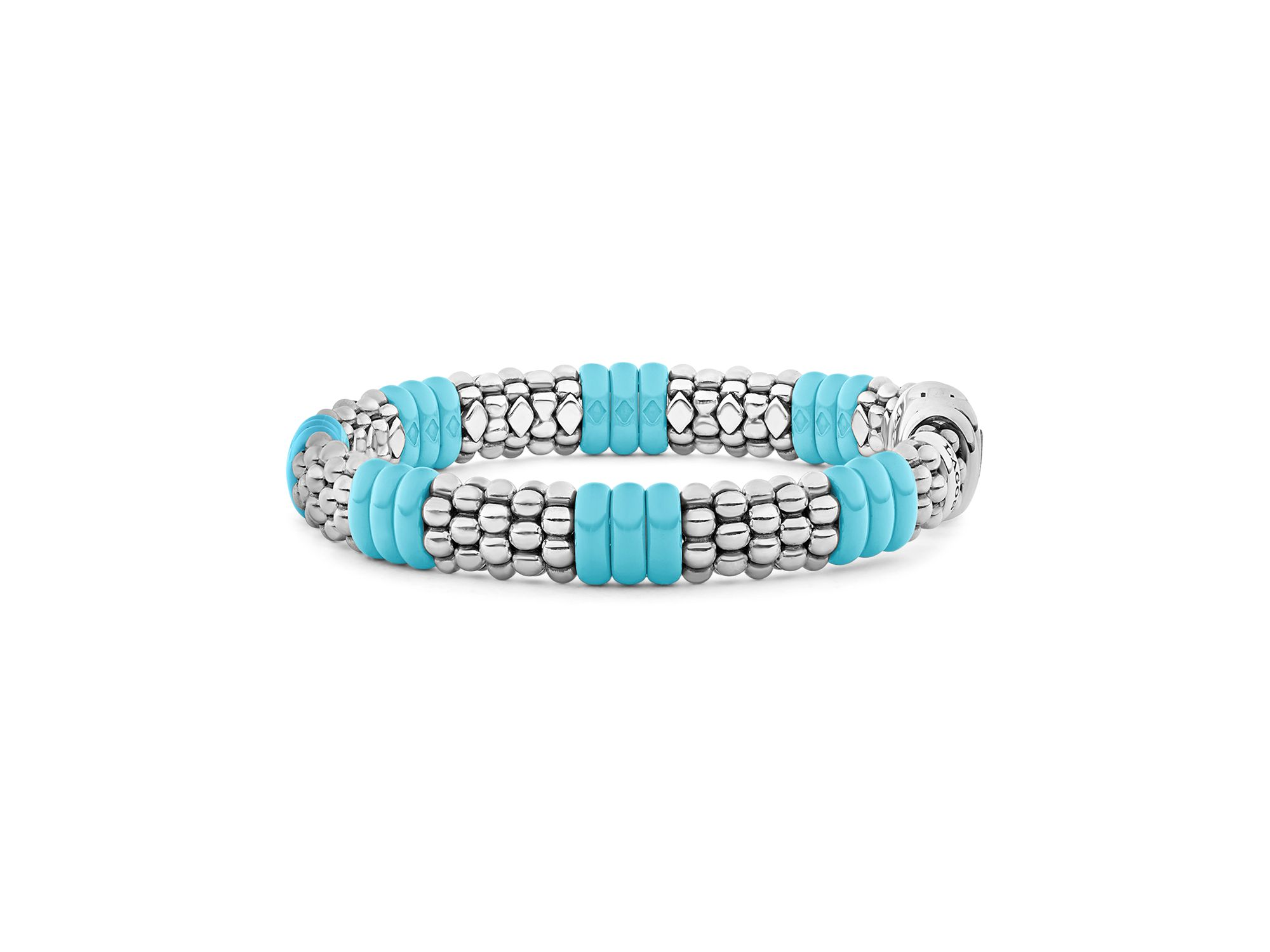 Sterling Silver Caviar Blue Ceramic Signature Bracelet — Image 7
