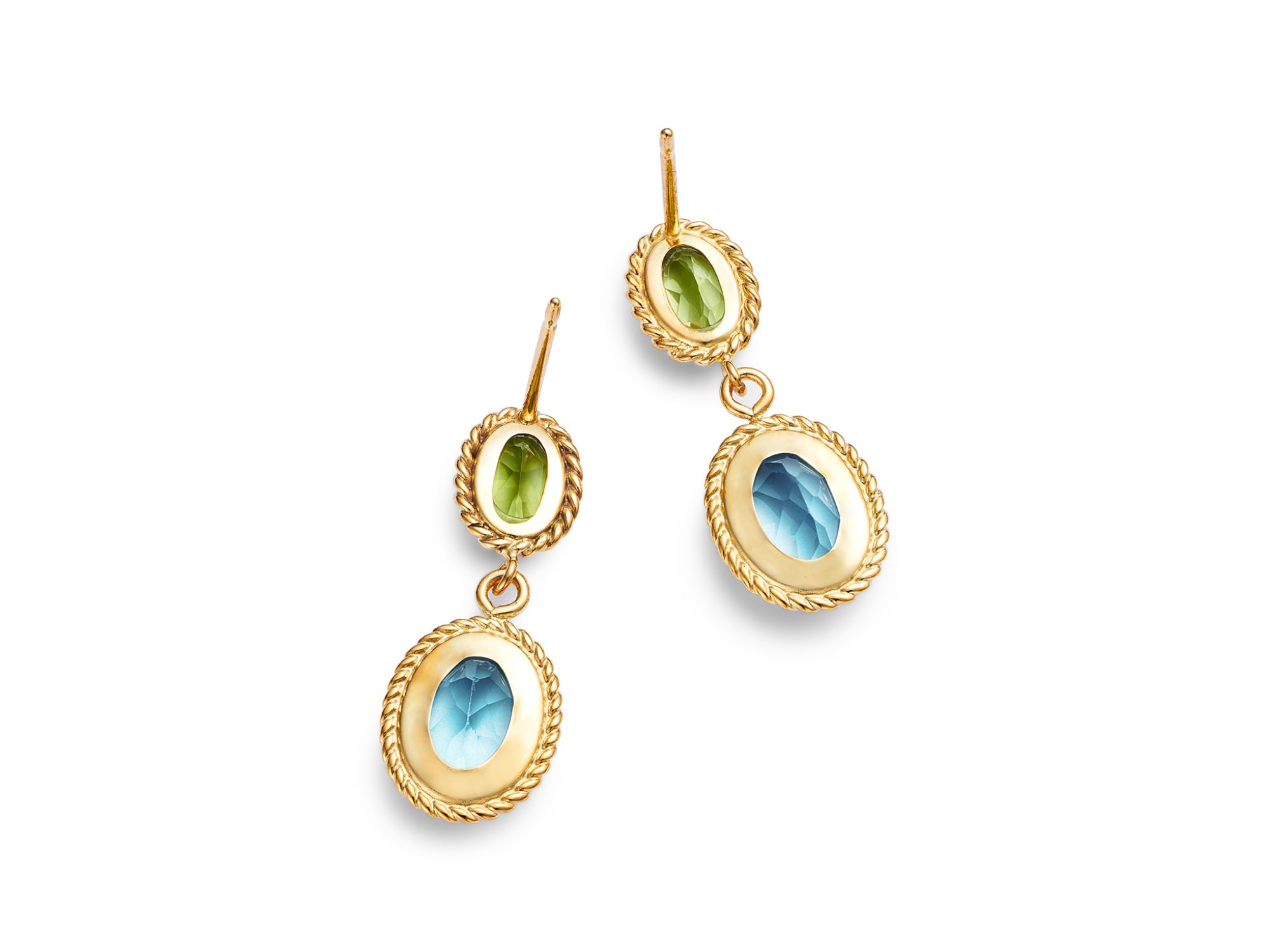 Peridot & Blue Topaz Double Drop Earrings in 14K Yellow Gold — Image 3