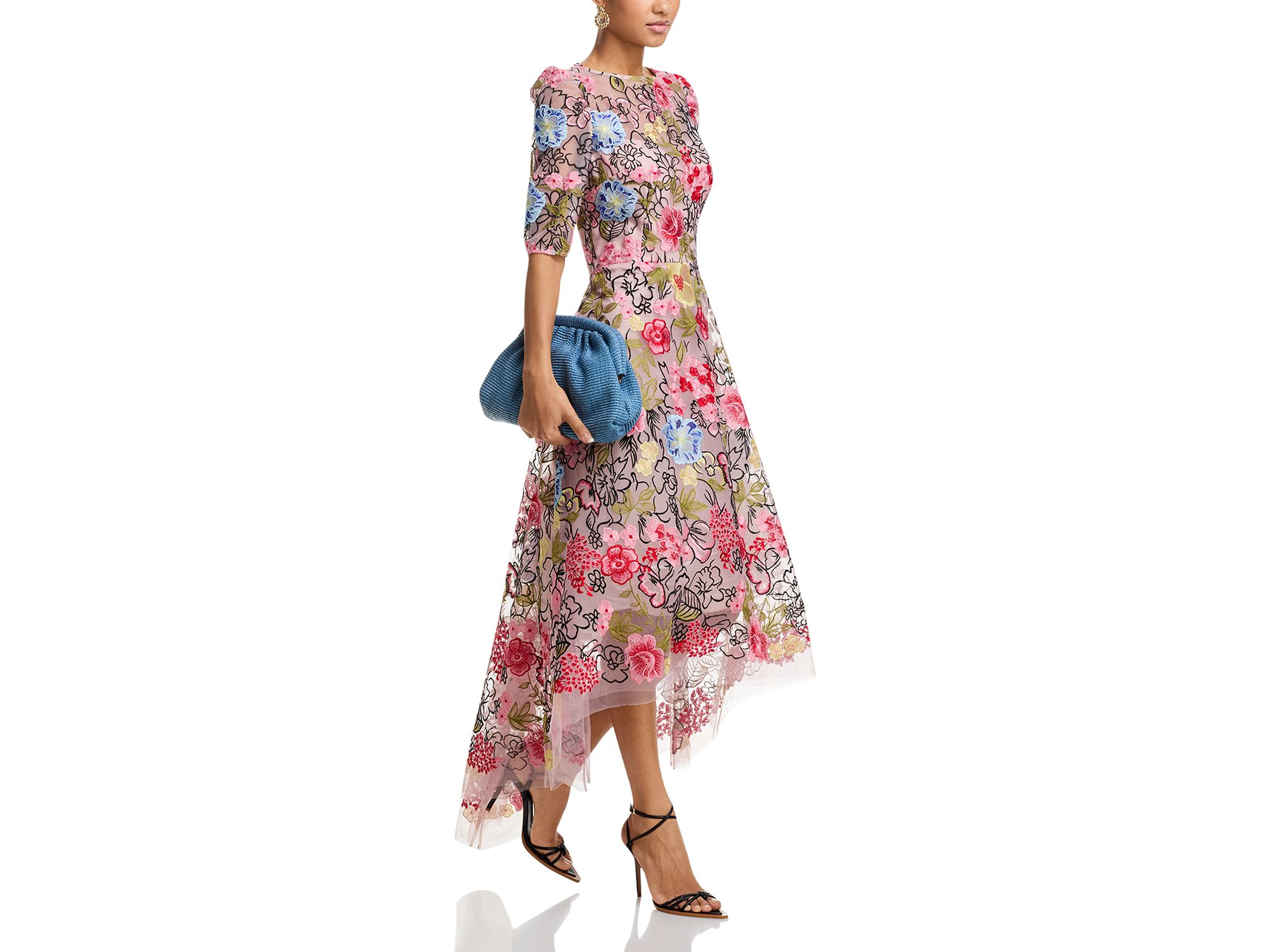 Embroidered Floral High Low Fit and Flare Dress — Image 4