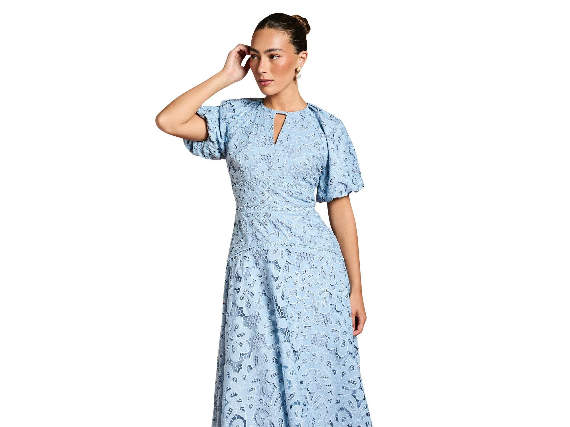Lace Hanky Hem Puff Sleeve Dress — Image 3