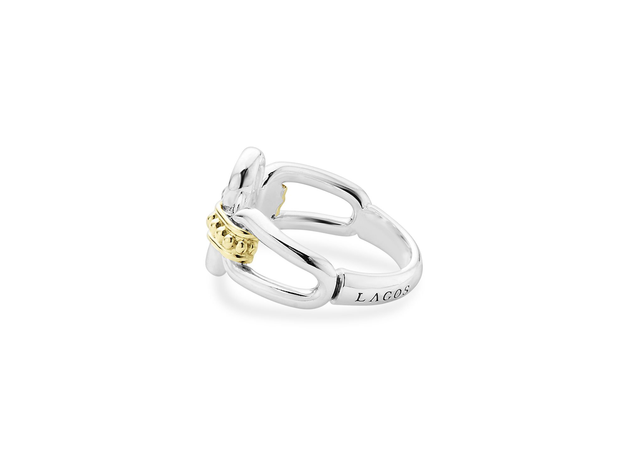 18K Yellow & Sterling Silver Signature Caviar Oval Link Ring — Image 4