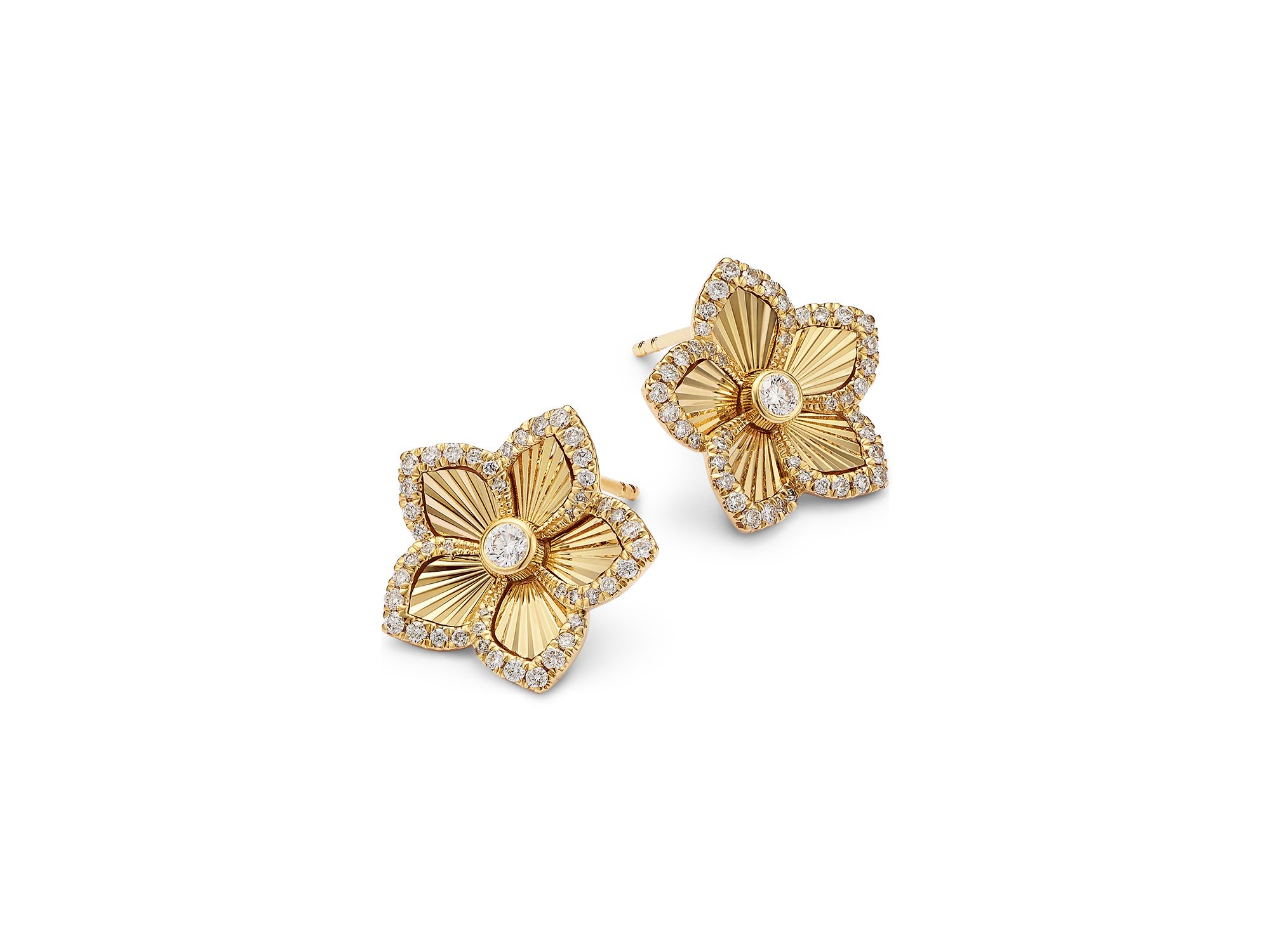 Diamond Flower Stud Earrings in 14K Yellow Gold, 0.45 tcw — Image 3