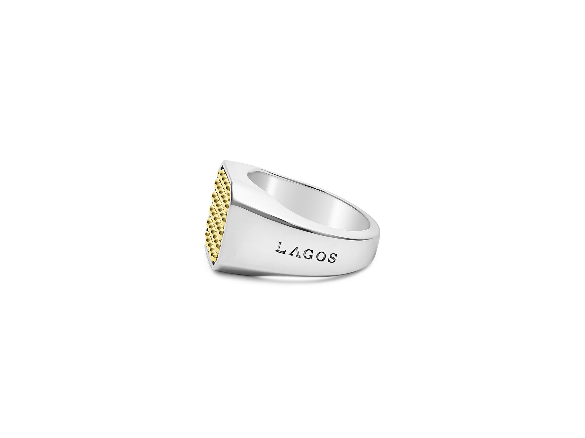 Men's 18K Yellow Gold & Sterling Silver Anthem Caviar Beaded Square Ring — Image 4