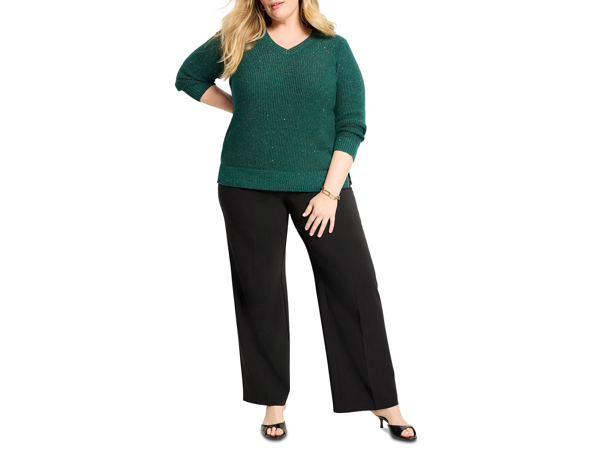 Shimmer Waffle V-Neck Sweater — Image 4