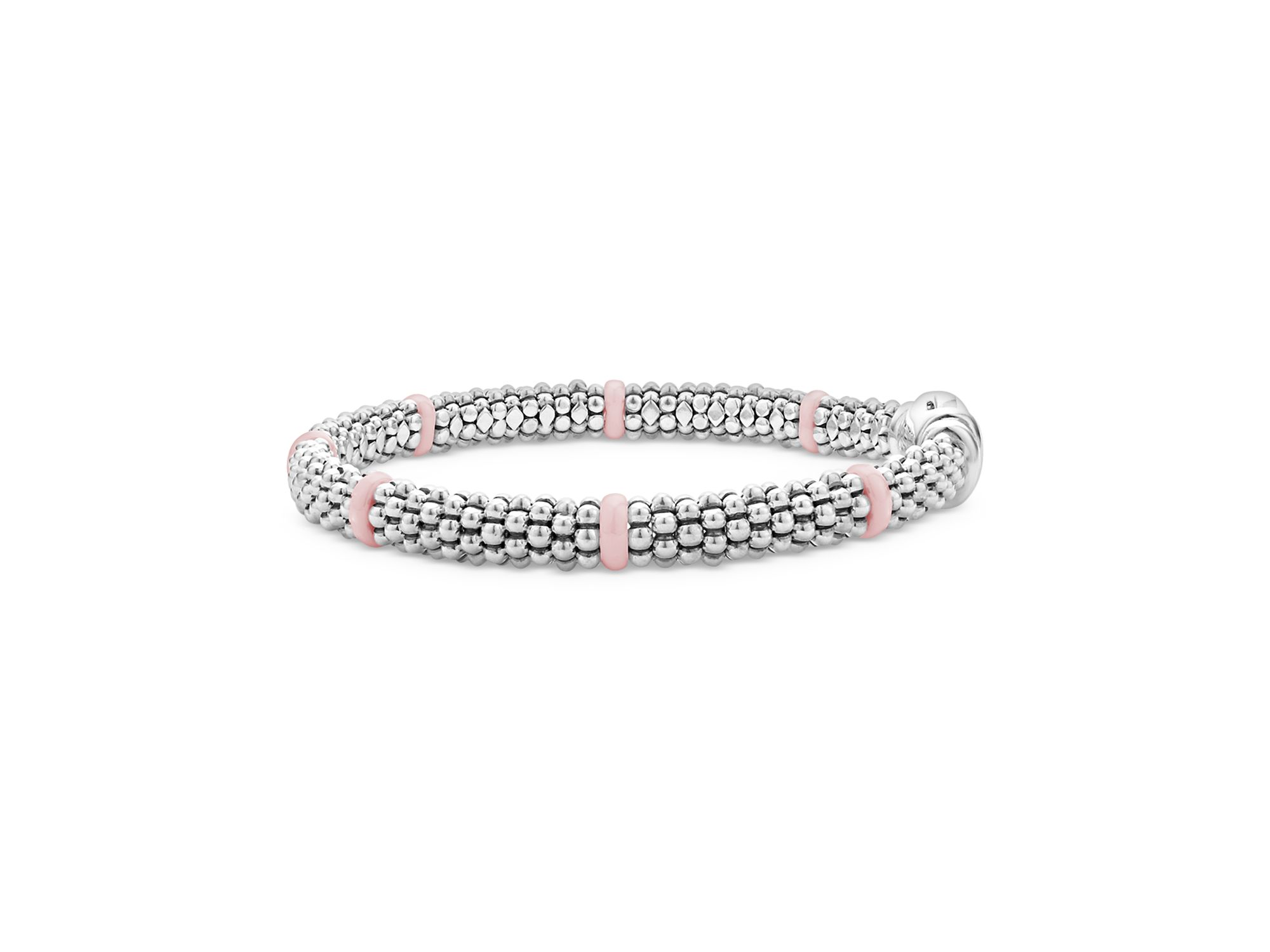 Sterling Silver Pink Caviar Pink Ceramic Bead Link Bracelet — Image 5