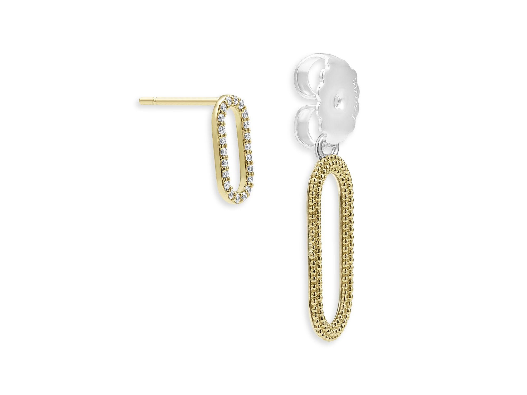 18K Yellow Gold & Sterling Silver Caviar Lux-Clip Diamond Front to Back Link Drop Earrings - Exclusive — Image 4