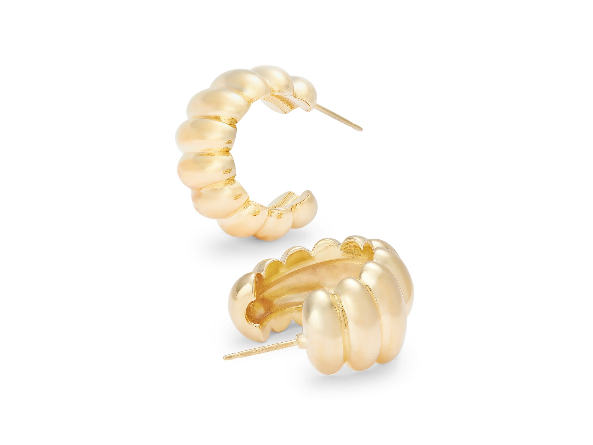 Shrimp Look Huggie Hoop Earrings in 14K Yellow Gold — Image 3