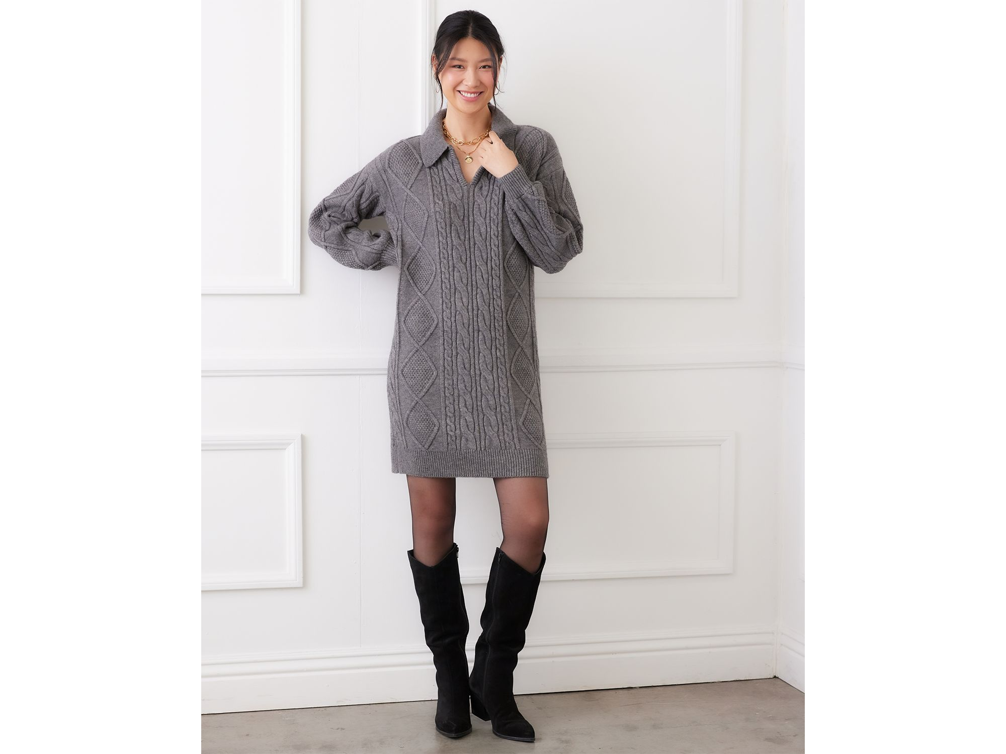 Cable Knit Sweater Dress — Image 3