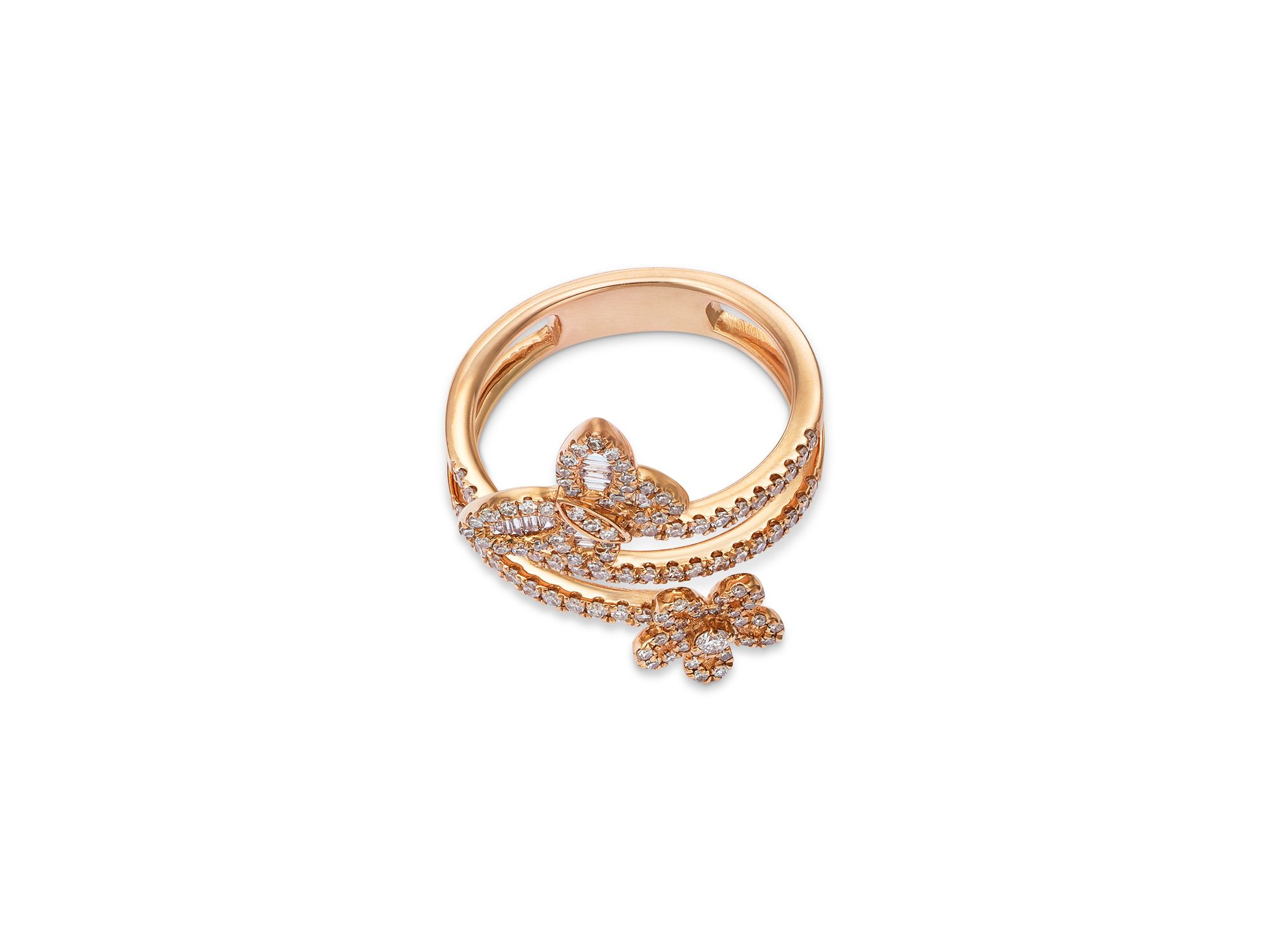 Diamond Butterfly & Flower Bypass Ring in 14K Rose Gold, 0.57 tcw — Image 3
