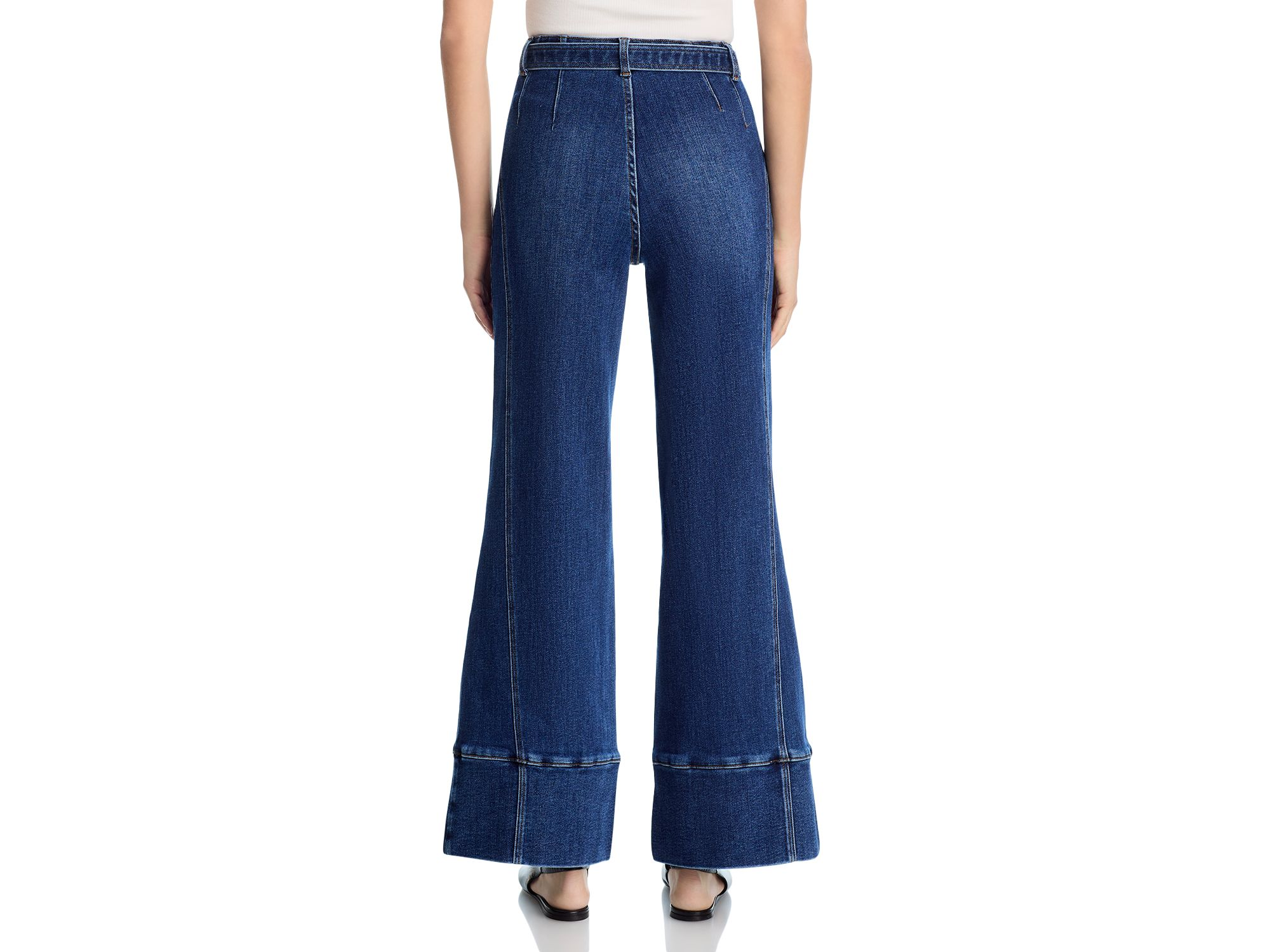 Belted Seamed High Rise Wide Leg Jeans  in Indigo — Image 3
