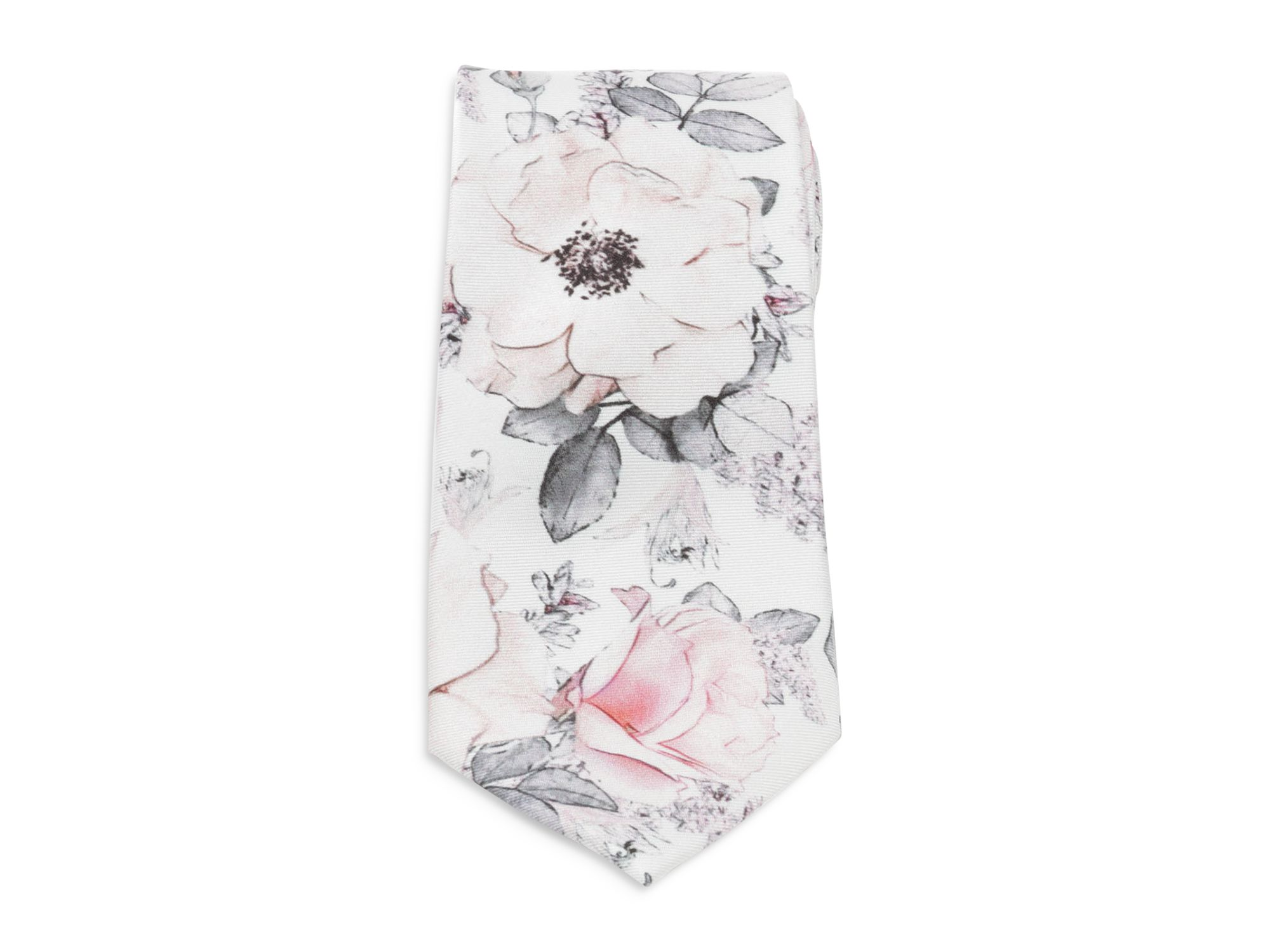 Painted Floral Gray Silk Tie — Image 4