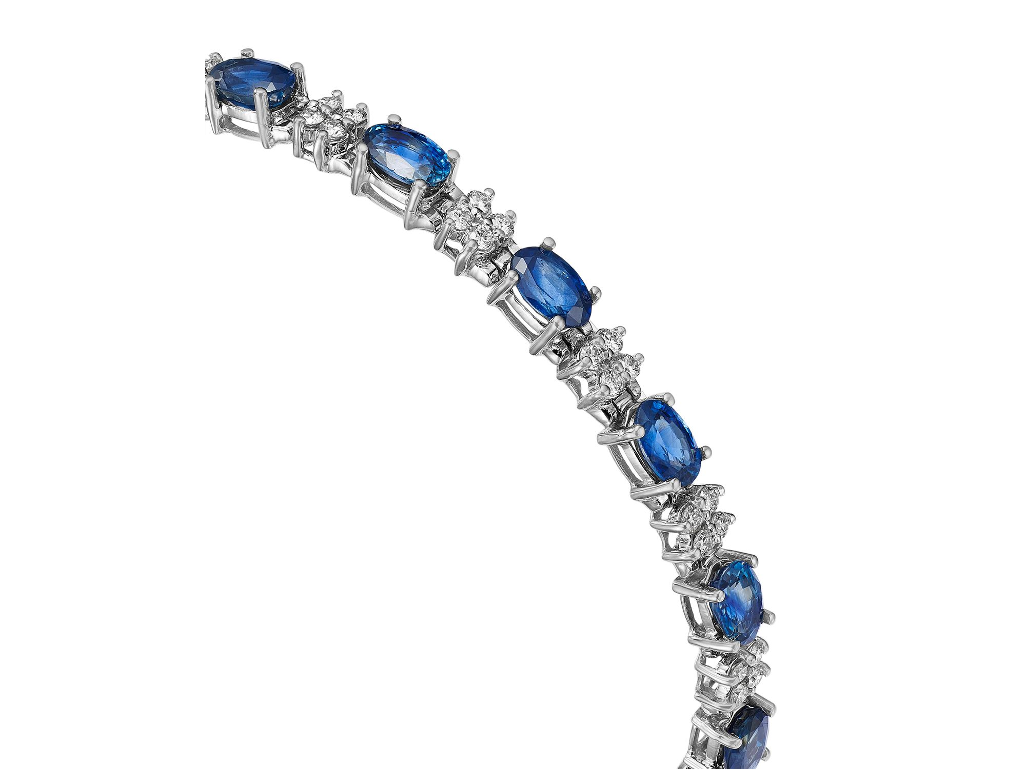 Blue Sapphire & Diamond Tennis Bracelet in 14K White Gold — Image 3