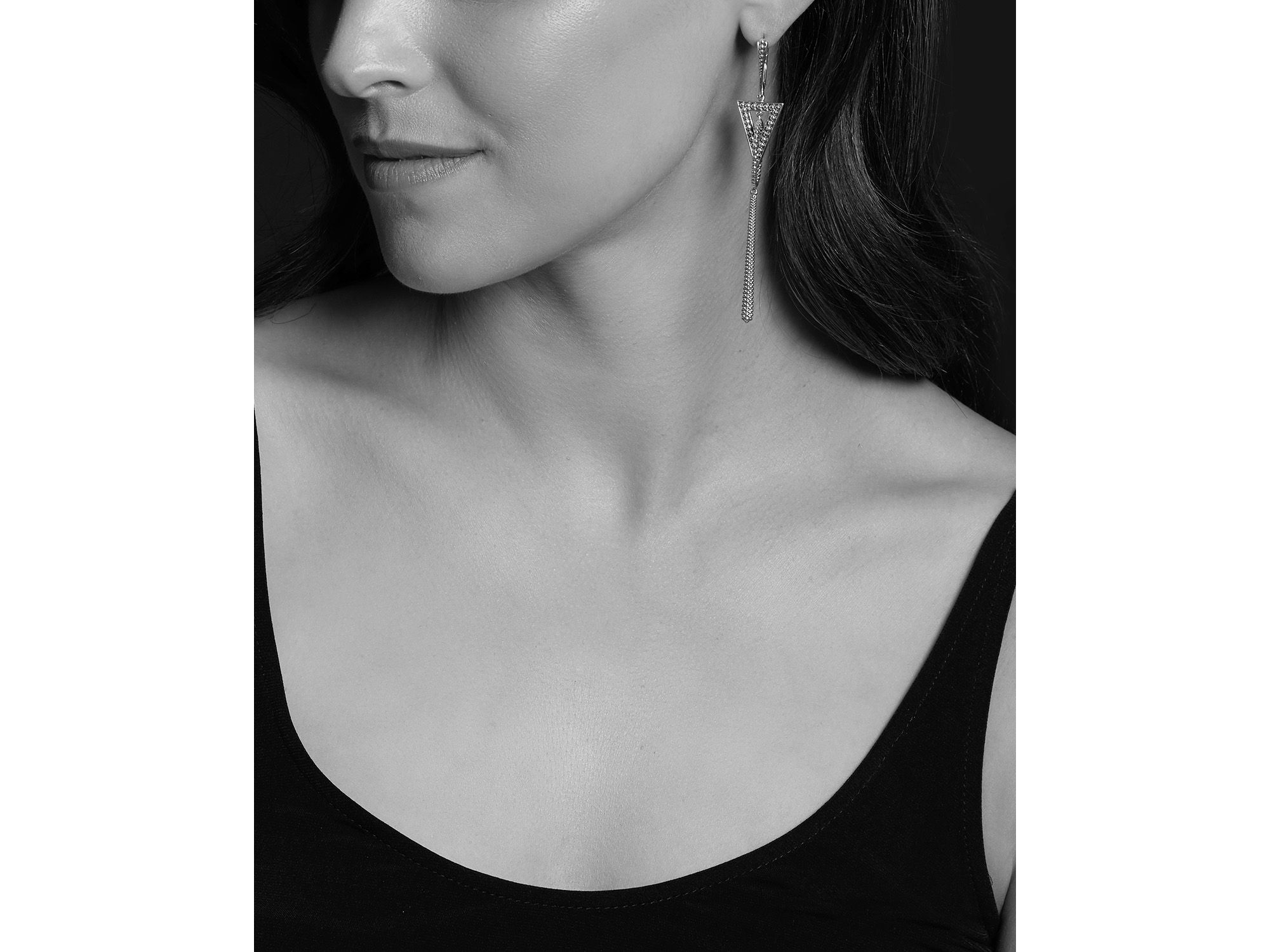 Sterling Signature Caviar Triangle Circle Drop Earrings — Image 3