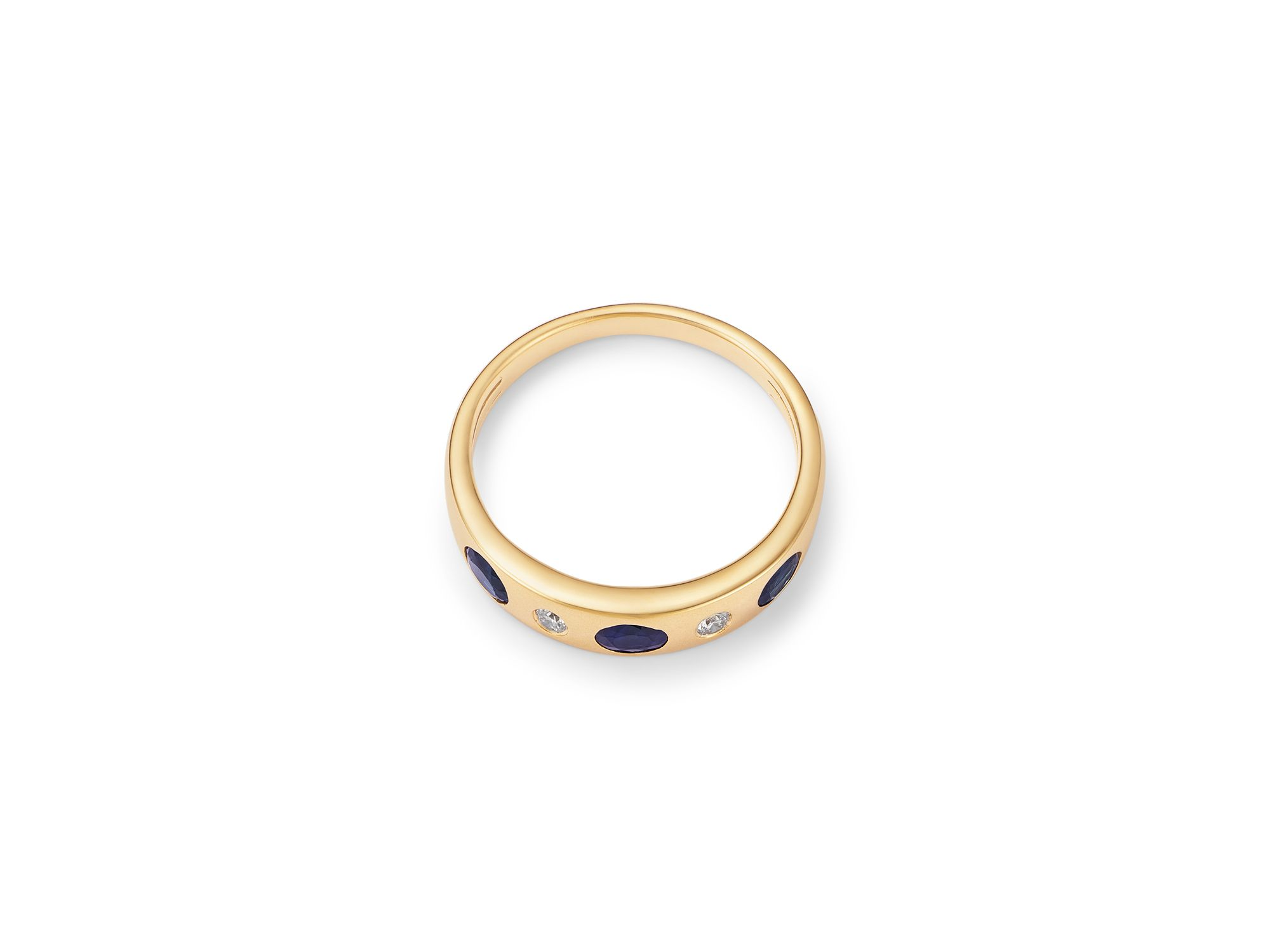 Blue Sapphire & Diamond Band in 14K Yellow Gold — Image 3