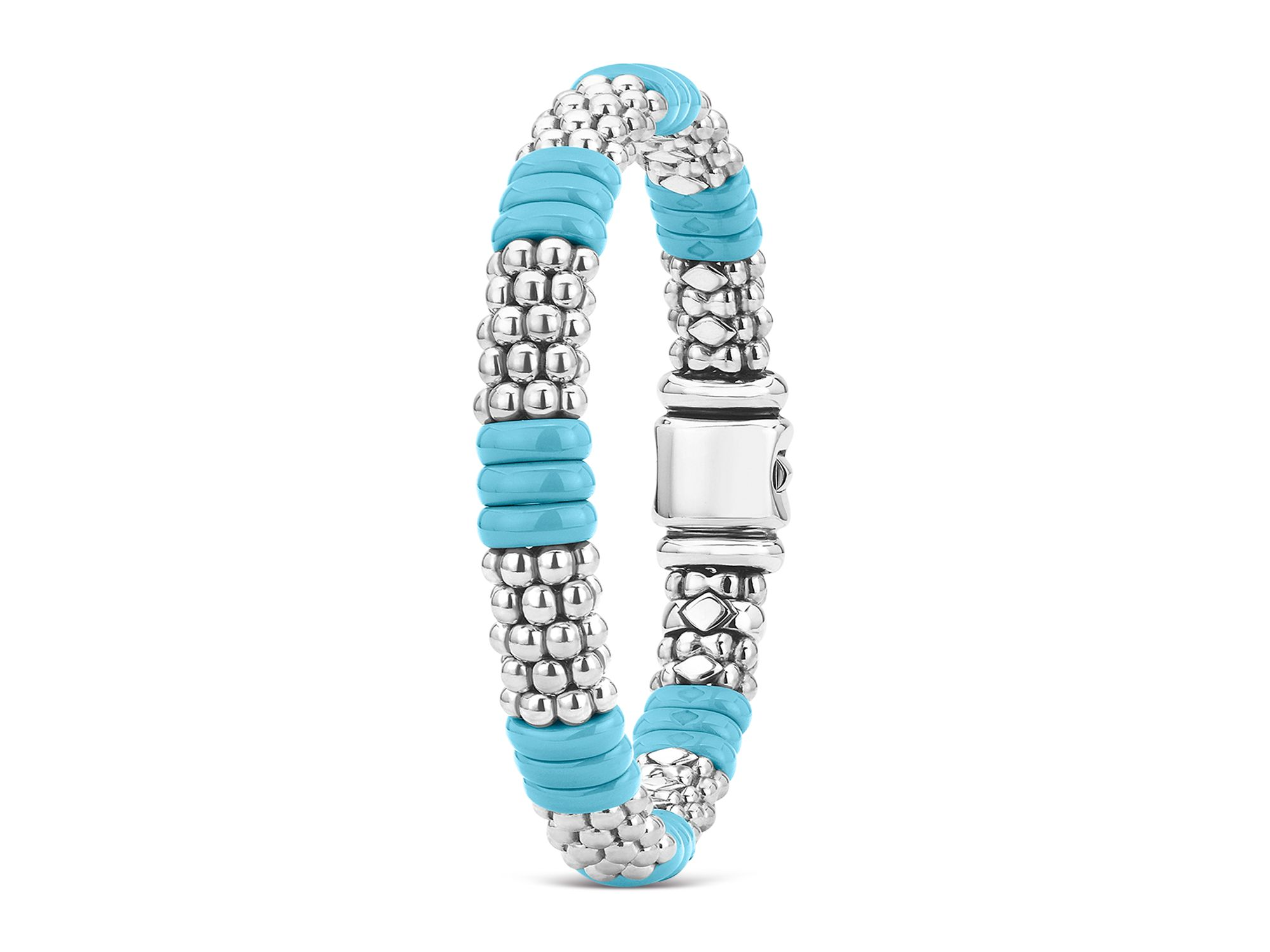 Sterling Silver Caviar Blue Ceramic Signature Bracelet — Image 5