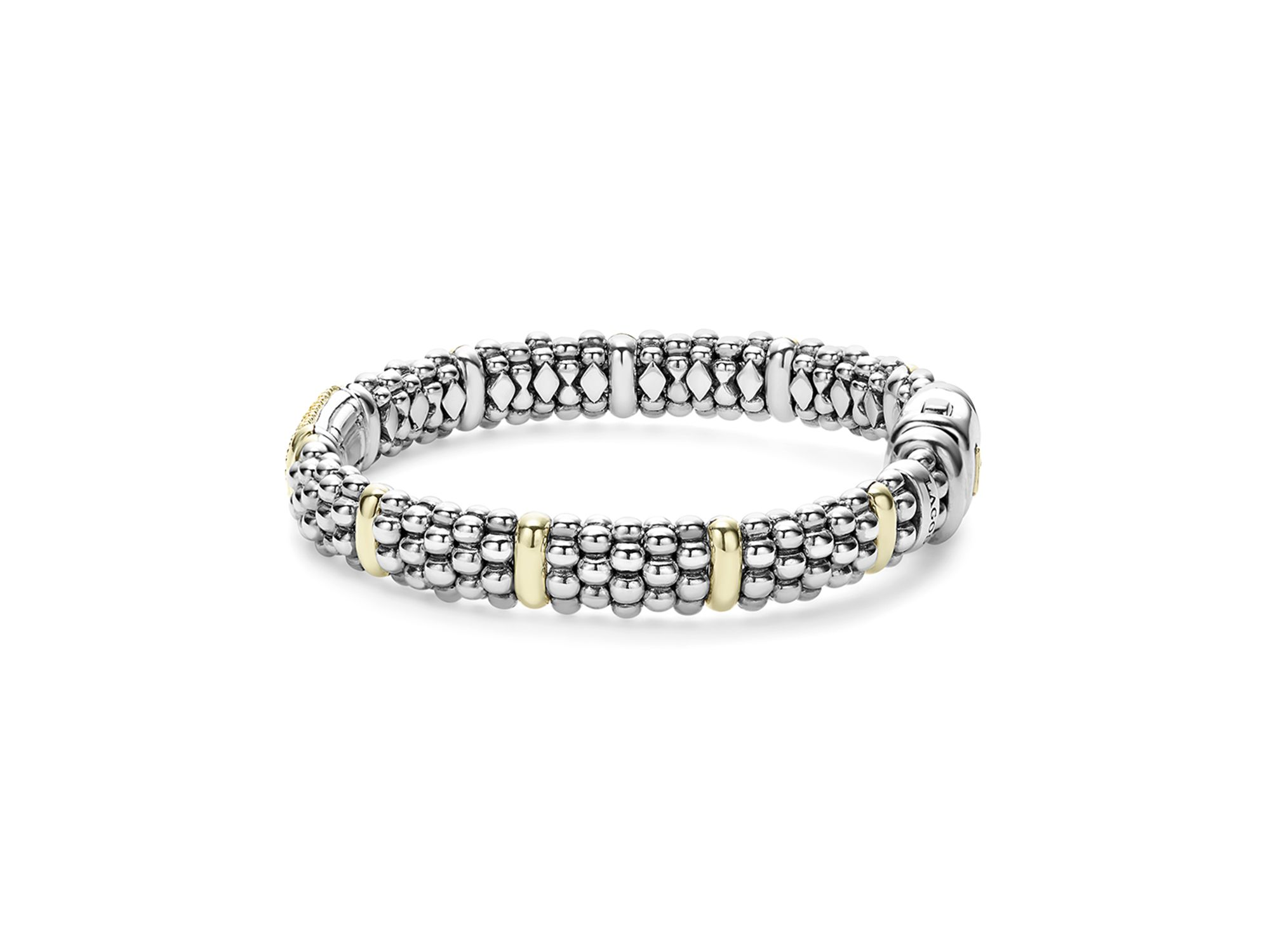 18K Yellow Gold & Sterling Silver Signature Caviar Yellow Sapphire Pavé Link Bracelets — Image 4
