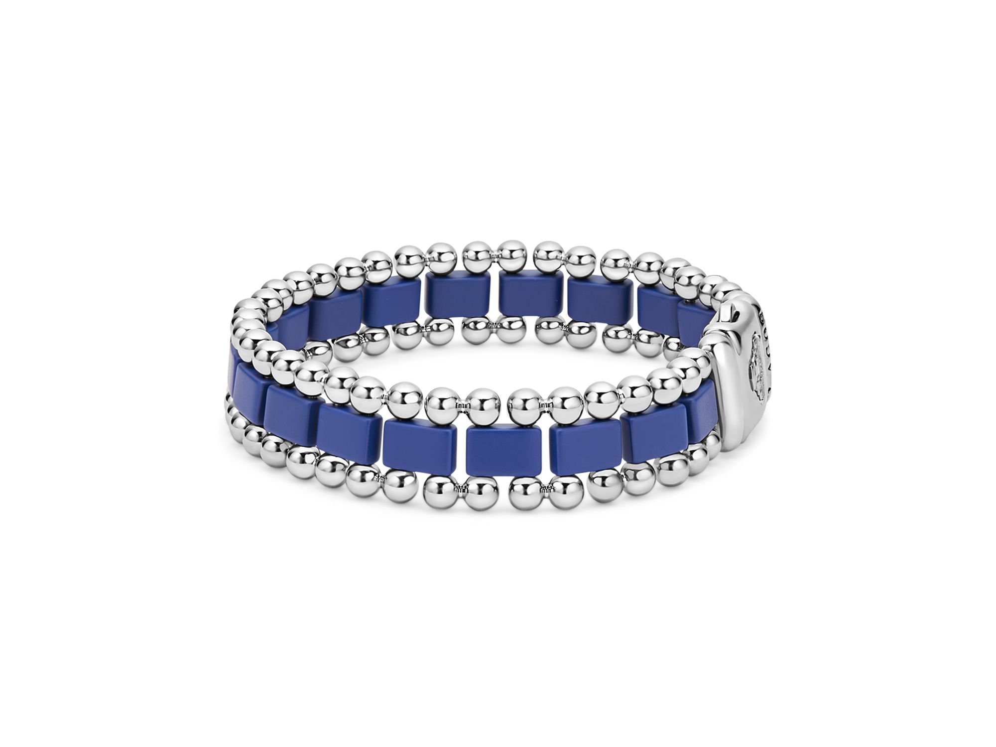 Men's Stainless Steel Anthem Ultramarine Ceramic Caviar Bead Bracelet - Exclusive — Image 5