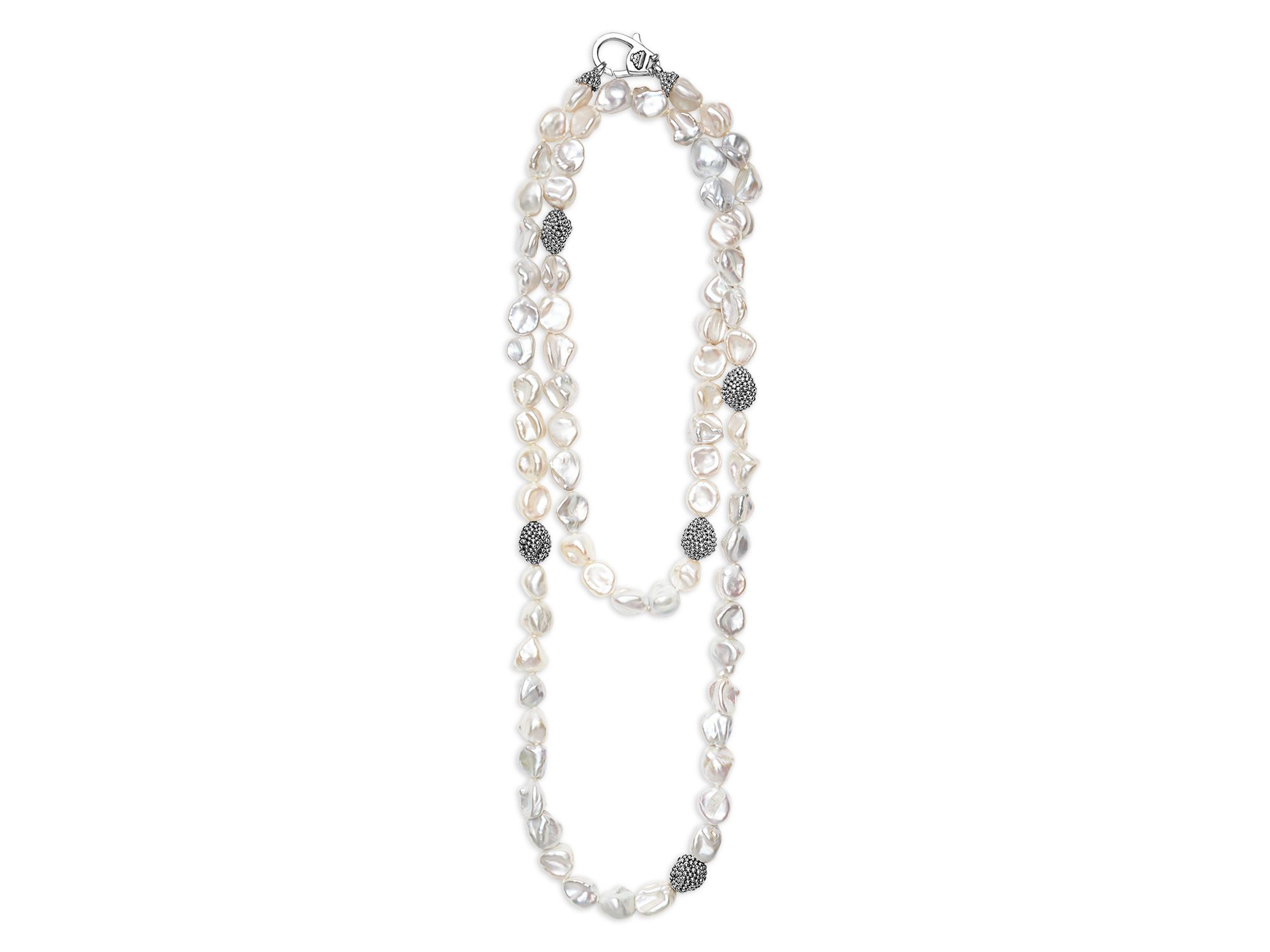 Sterling Silver Luna Keshi Pearl & Caviar Bead Long Strand Necklace, 34" — Image 4