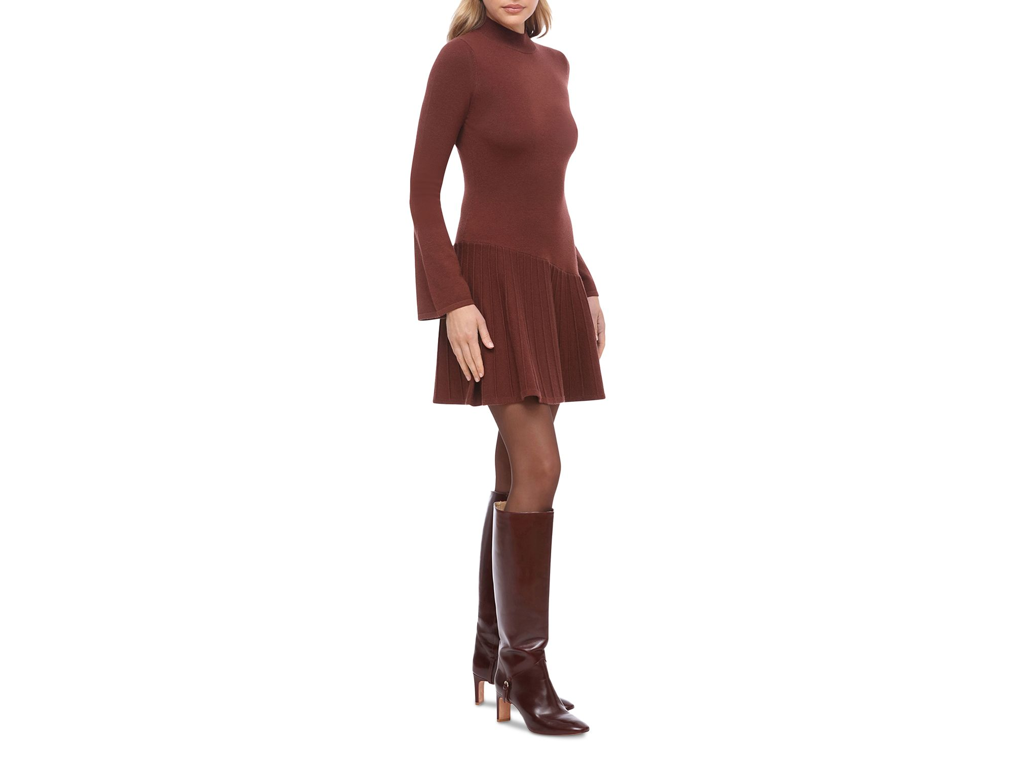 Mock Neck Knit Mini Sweater Dress — Image 5