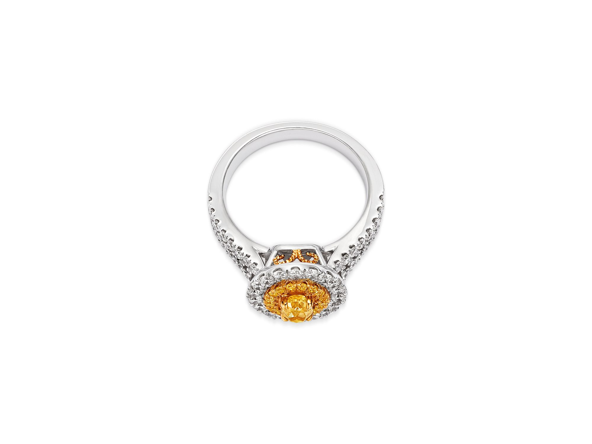 Yellow & White Diamond Oval Halo Ring in 18K Yellow & White Gold, 1.49 tcw — Image 3