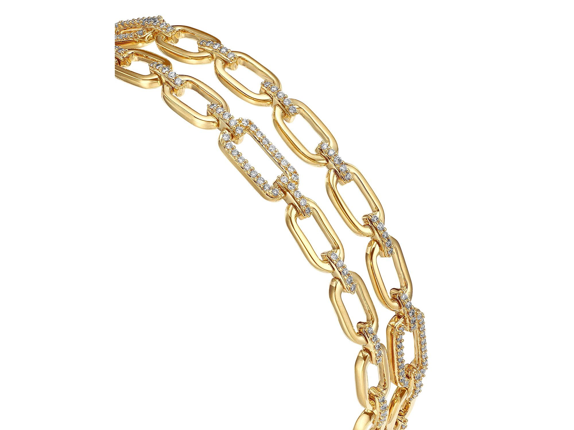 Diamond Double Row Link Bracelet in 14K Yellow Gold, 0.75 tcw — Image 3