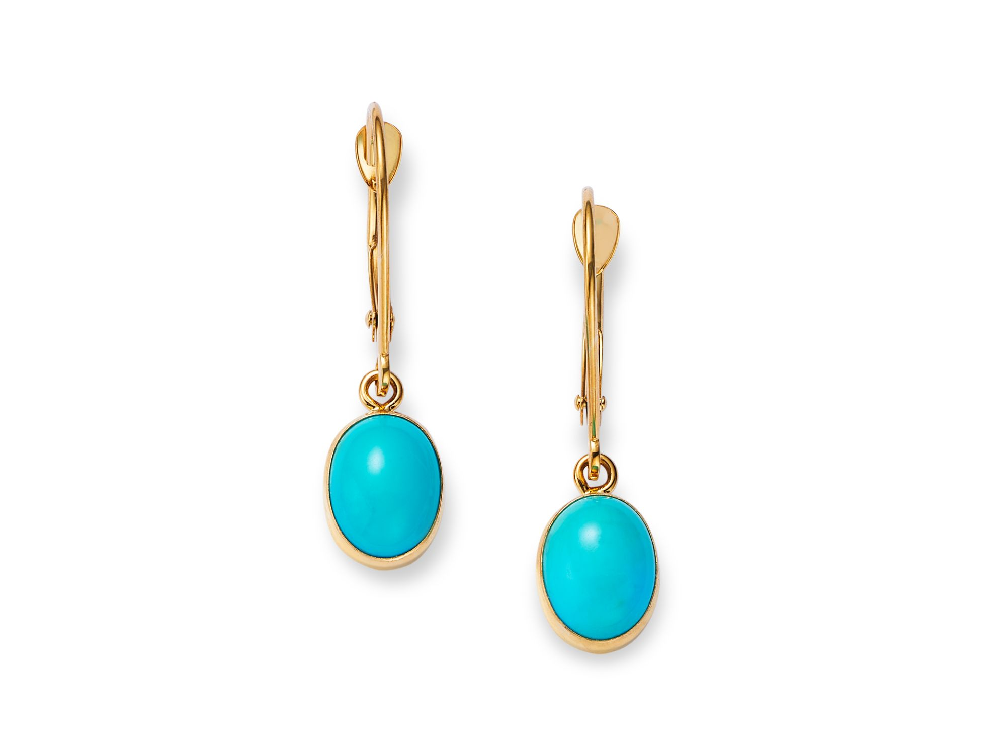 Turquoise Drop Earrings in 14K Yellow Gold — Image 4