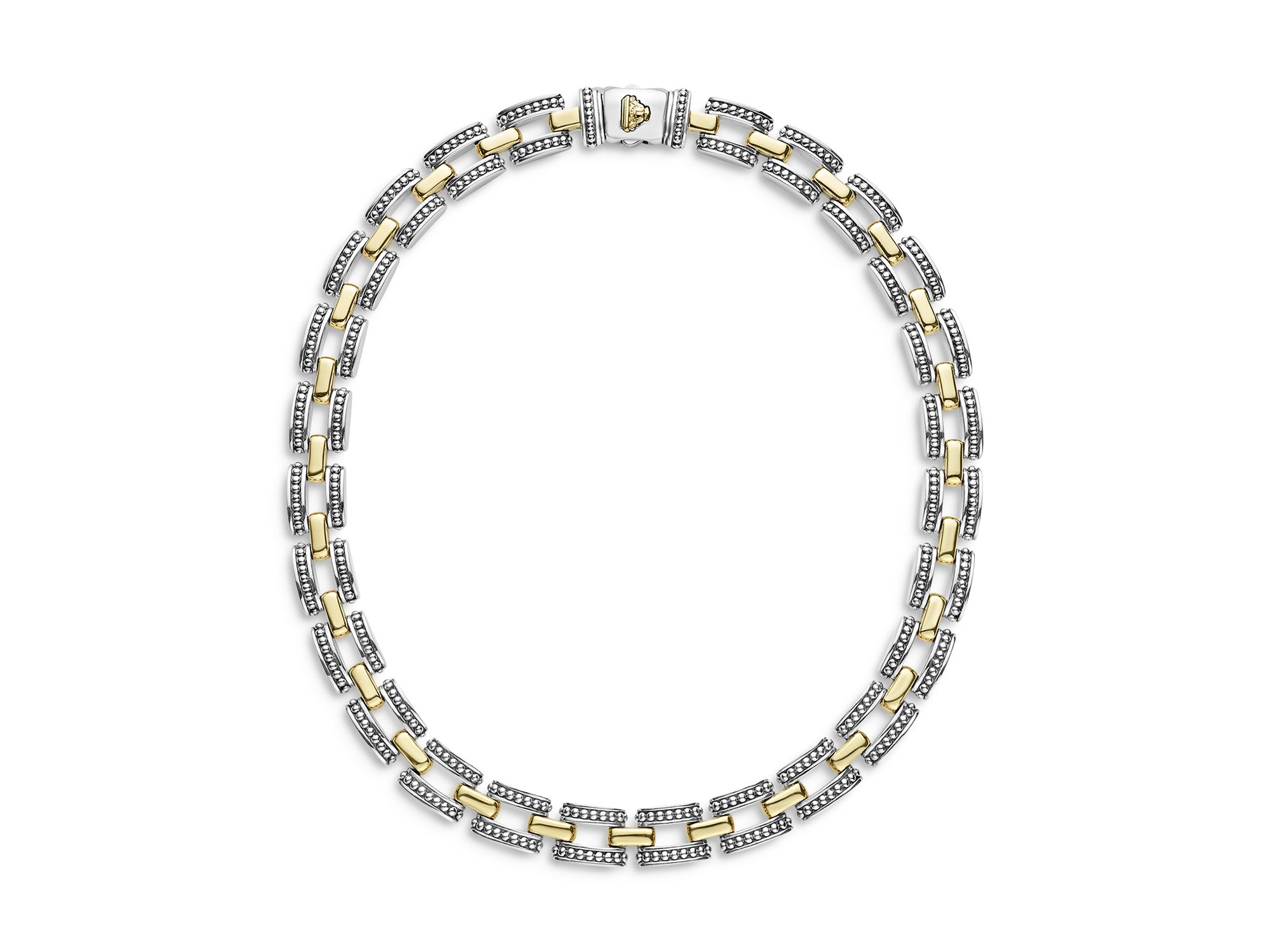 18K Yellow Gold & Sterling Silver High Bar Link Statement Necklace, 16" — Image 5