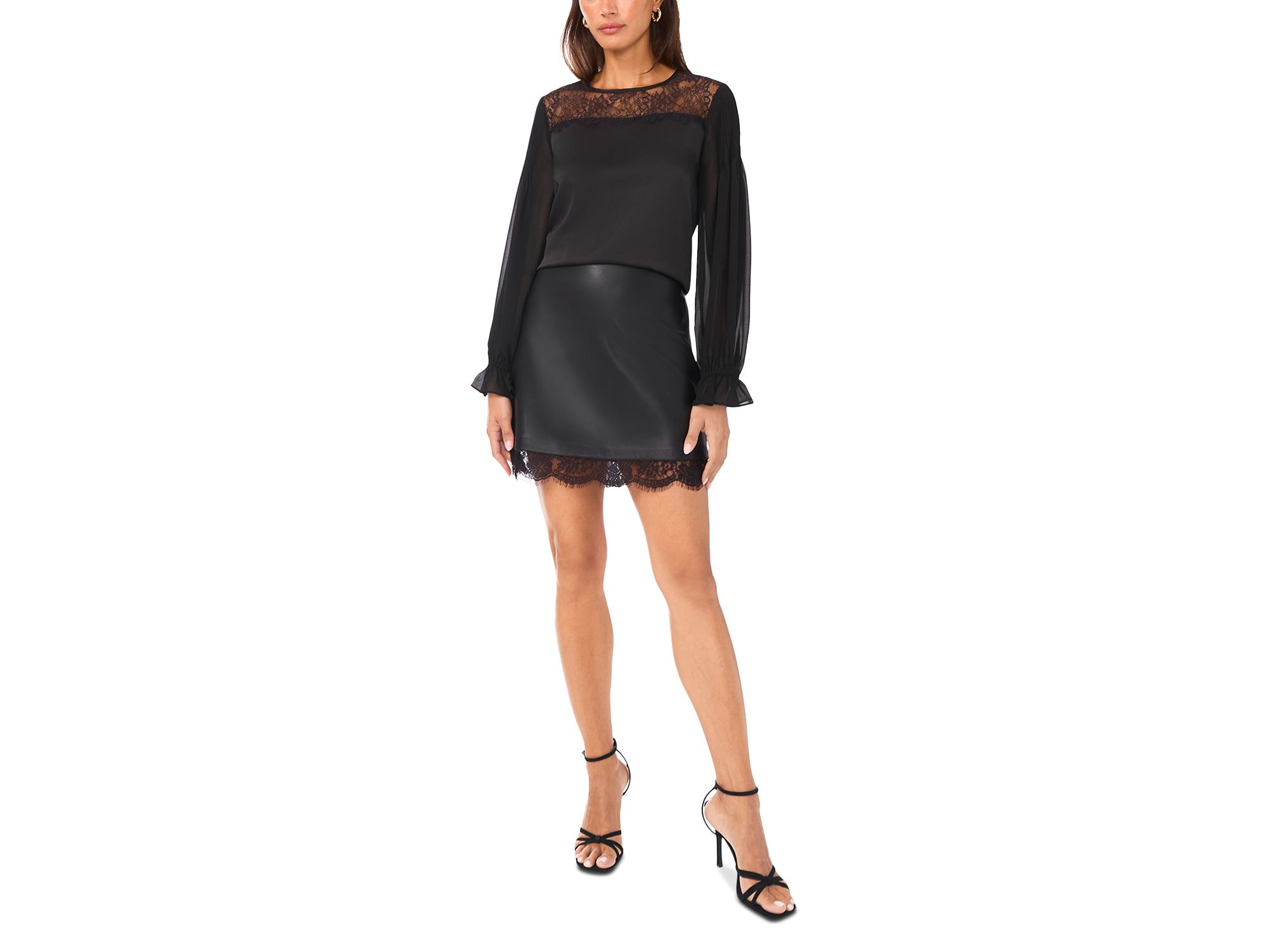Lace Yoke Ruffled Cuff Top — Image 3