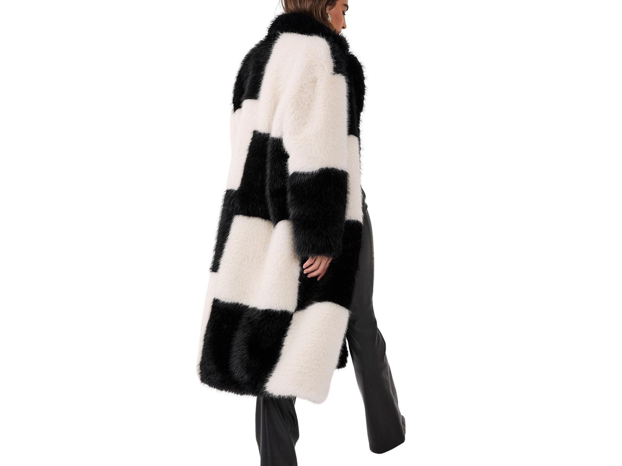 Mono Check Faux Fur Coat — Image 3