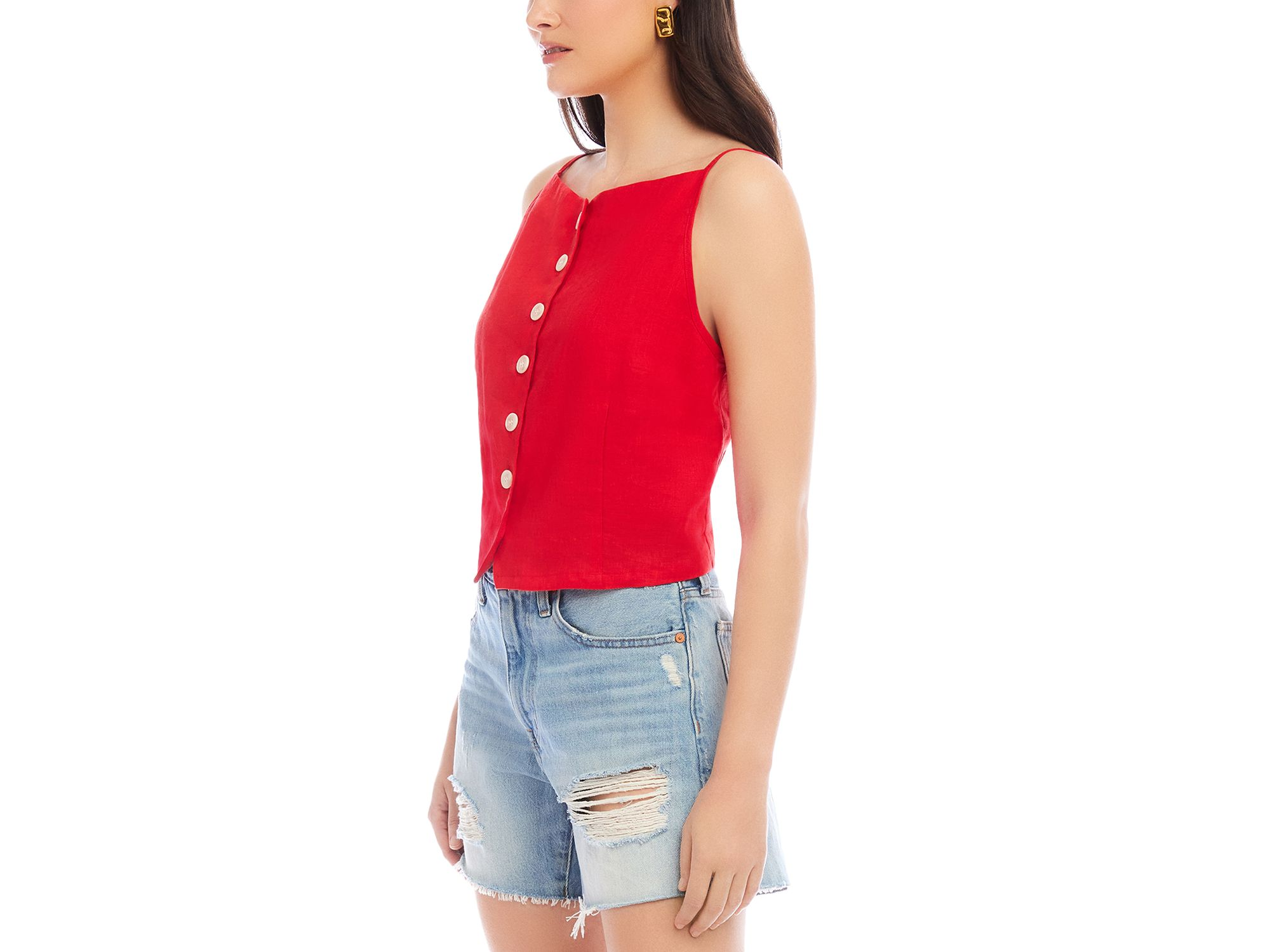 Elis Sleeveless Button Up Linen Top — Image 4