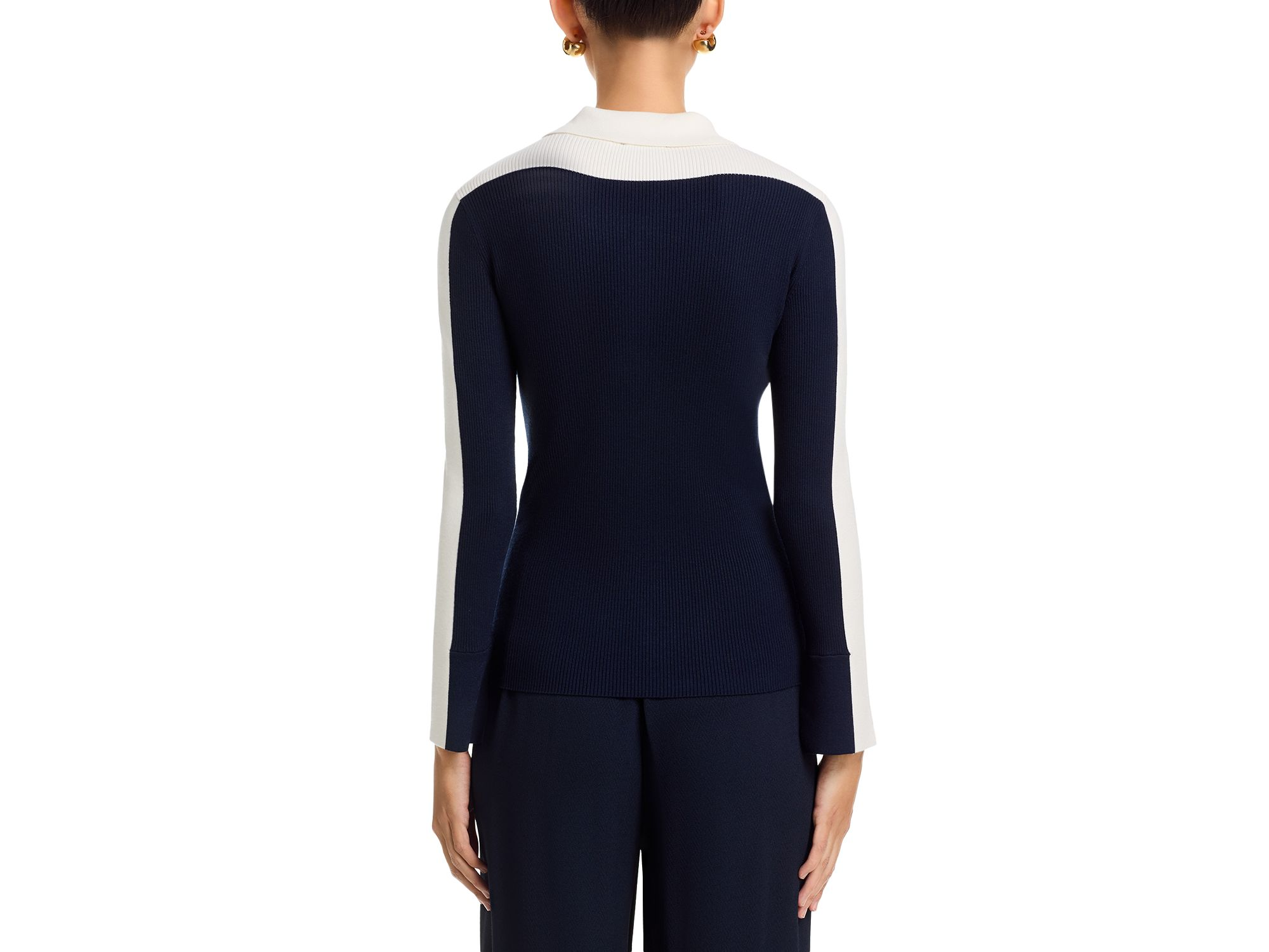 Long Bell Sleeved Color Blocked Collared Half Zip Sweater — Image 3