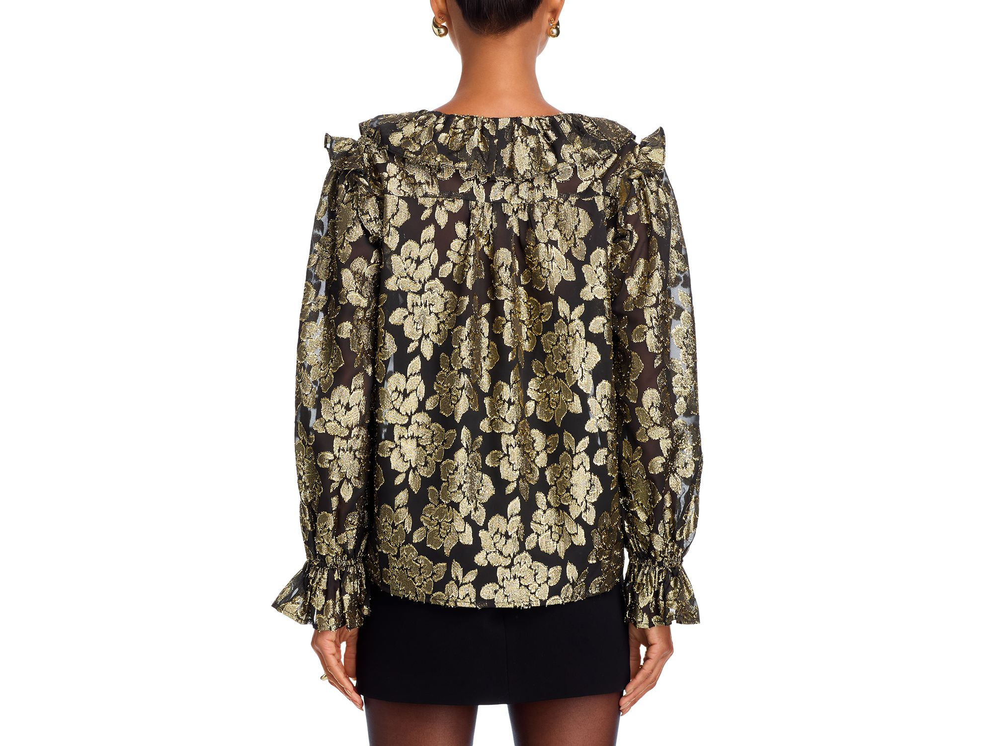 Metallic Jacquard Ruffle Neck Top - Exclusive — Image 3