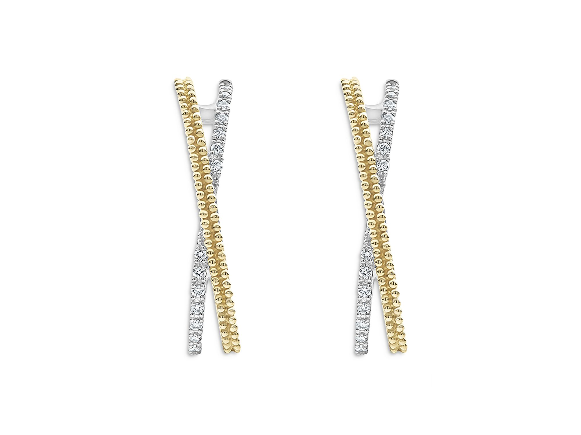Sterling & 18K Yellow Gold Caviar Lux Diamond Hoop Earrings — Image 3