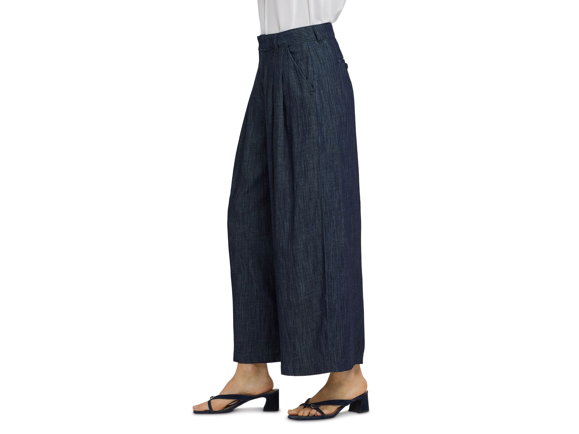 Giselle Denim Wide Leg Ankle Trousers in Dark Indigo — Image 3