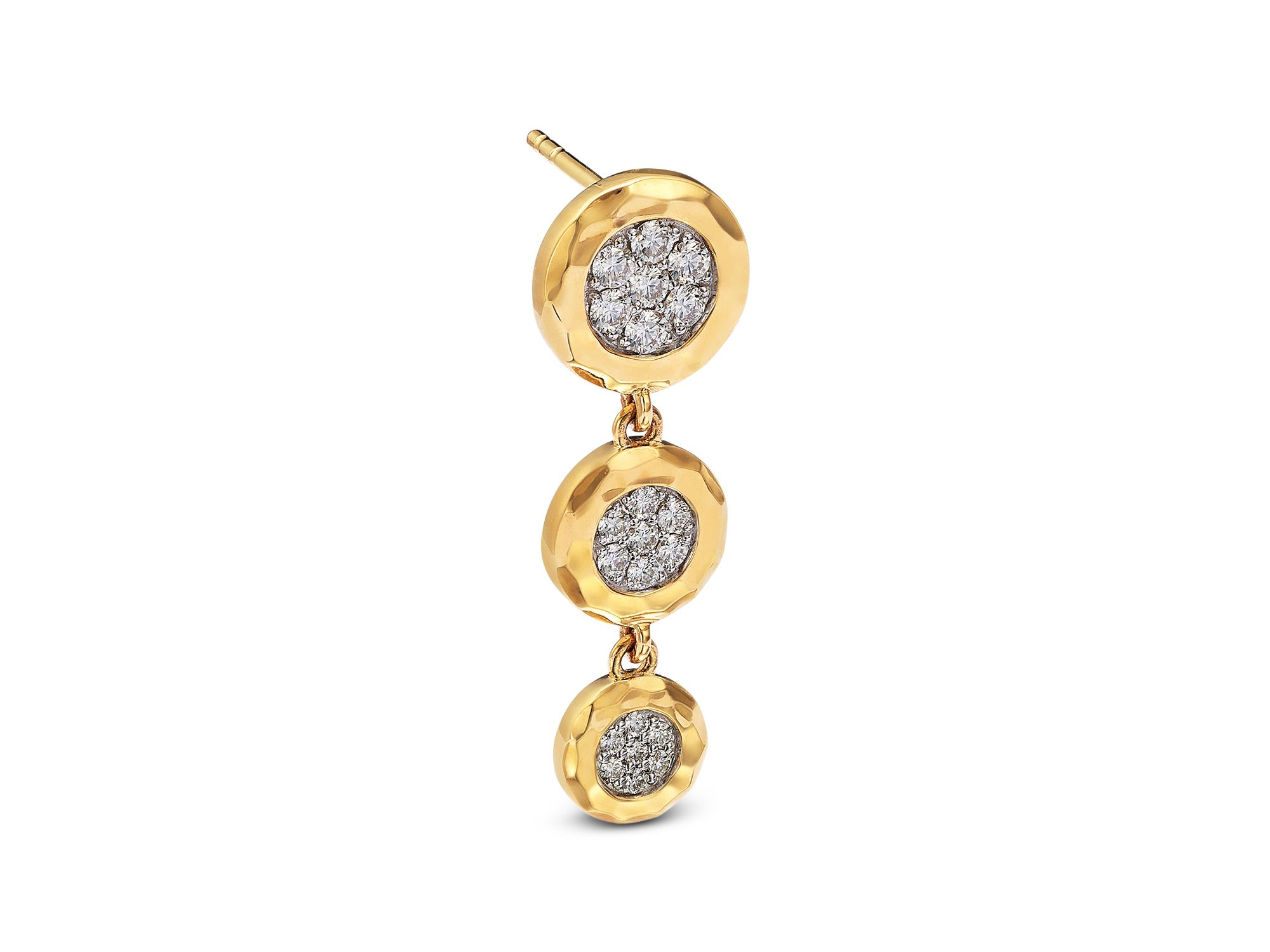 Diamond Bezel Cluster Drop Earrings in 14K Textured Yellow Gold, 0.75 tcw — Image 3