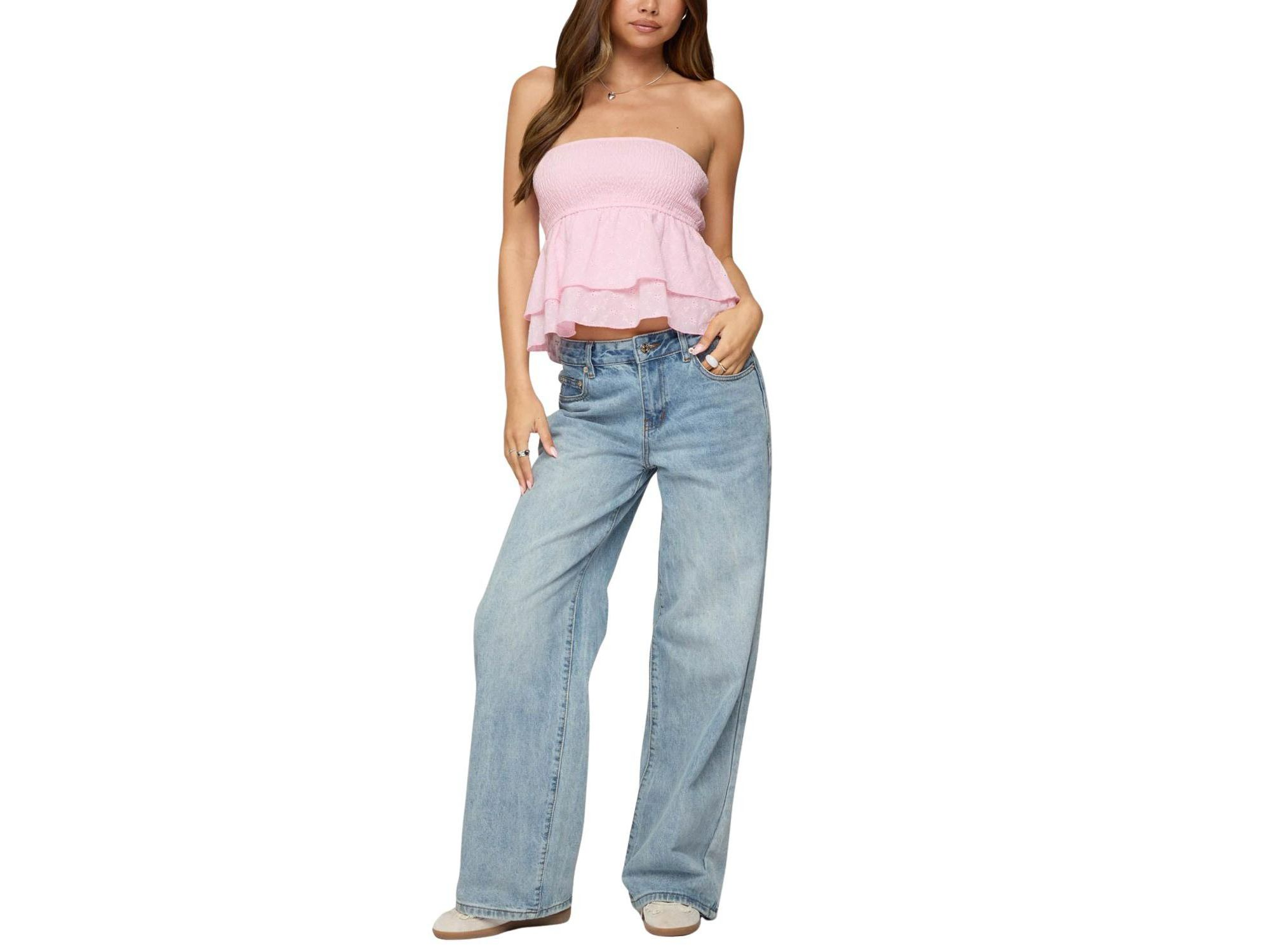 Toria Ruffled Eyelet Strapless Top — Image 3