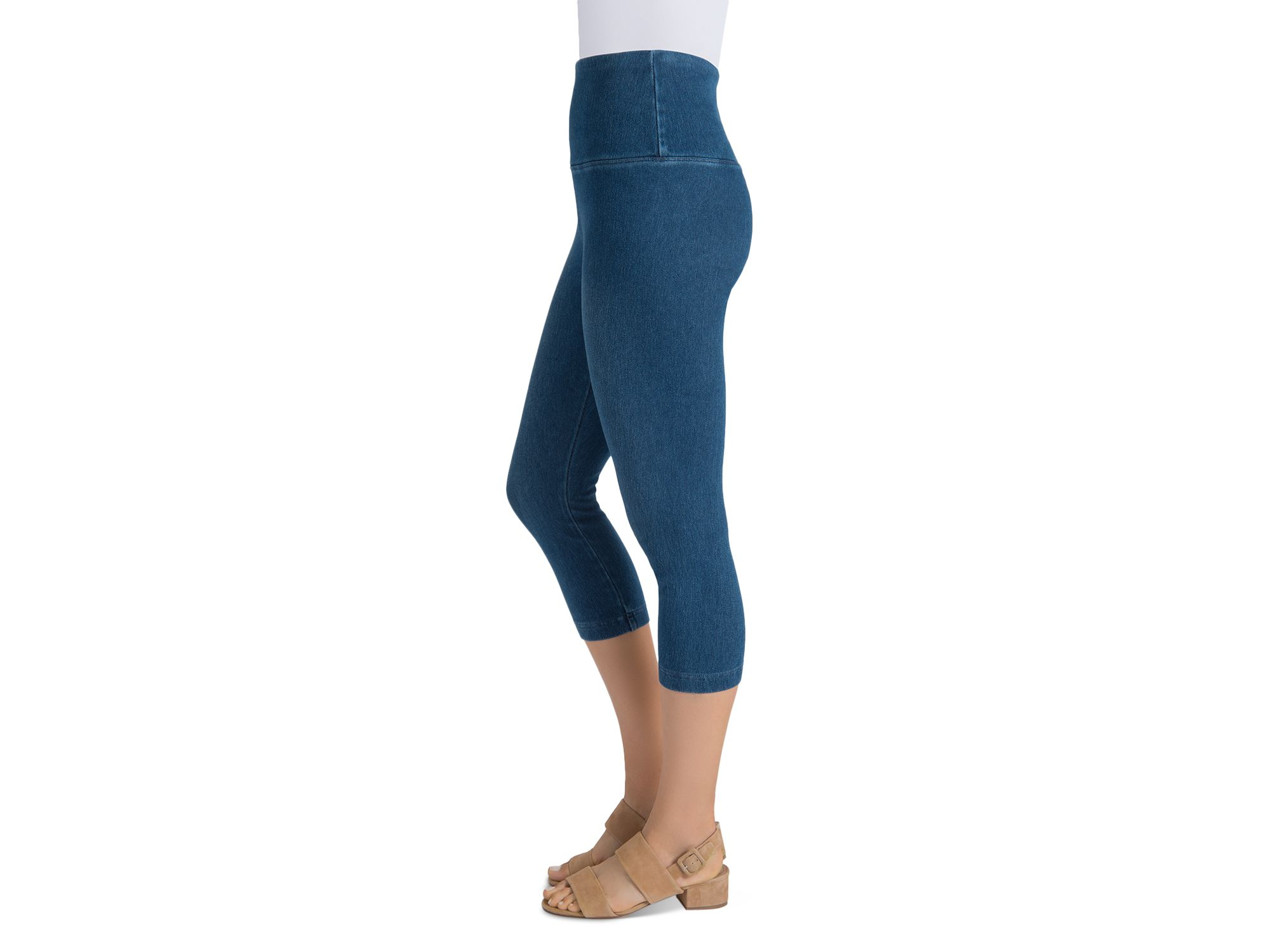 Denim Capri Leggings in Mid Wash — Image 3