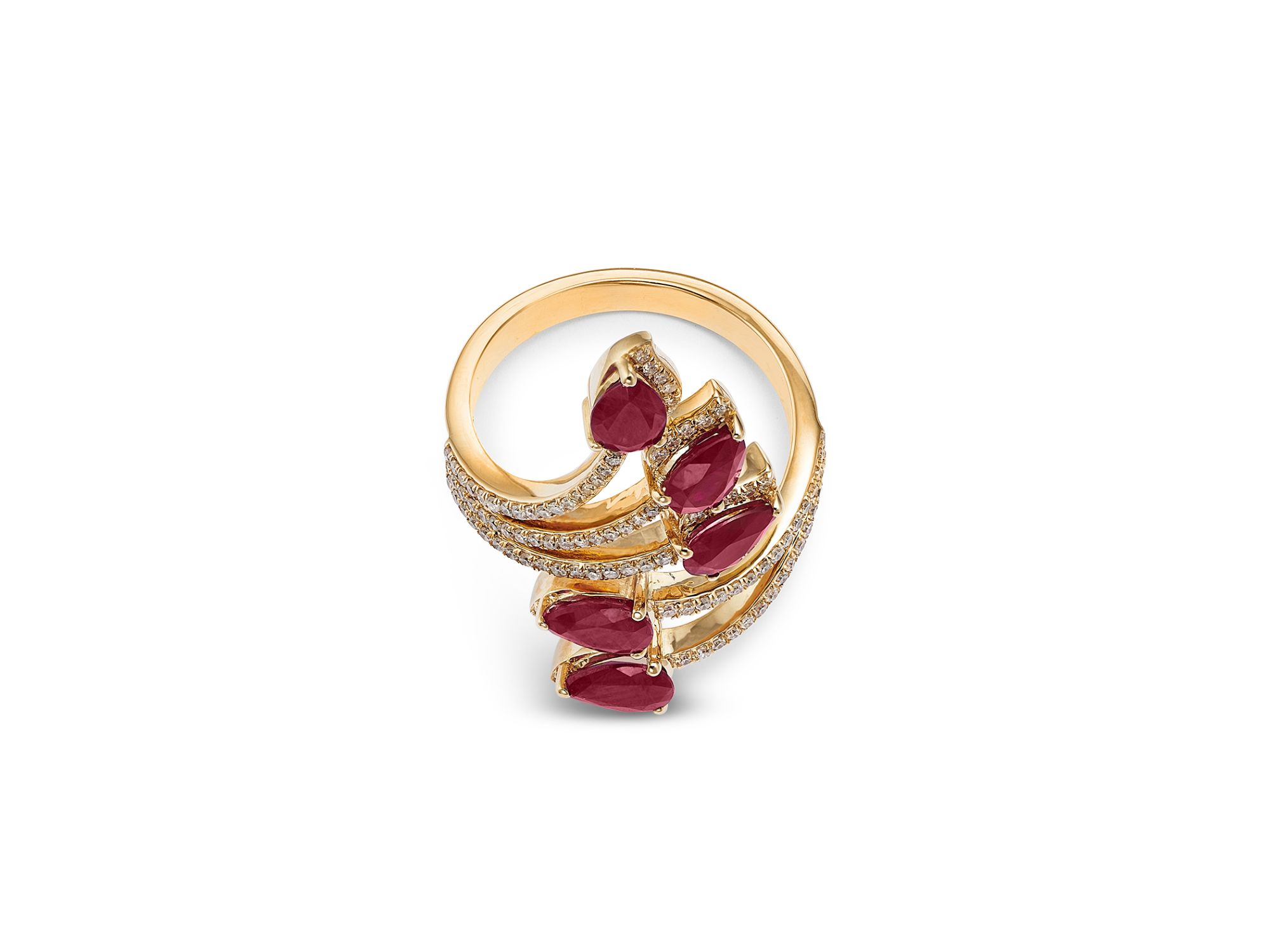 14K Yellow Gold Ruby Double Row Bypass Ring — Image 3