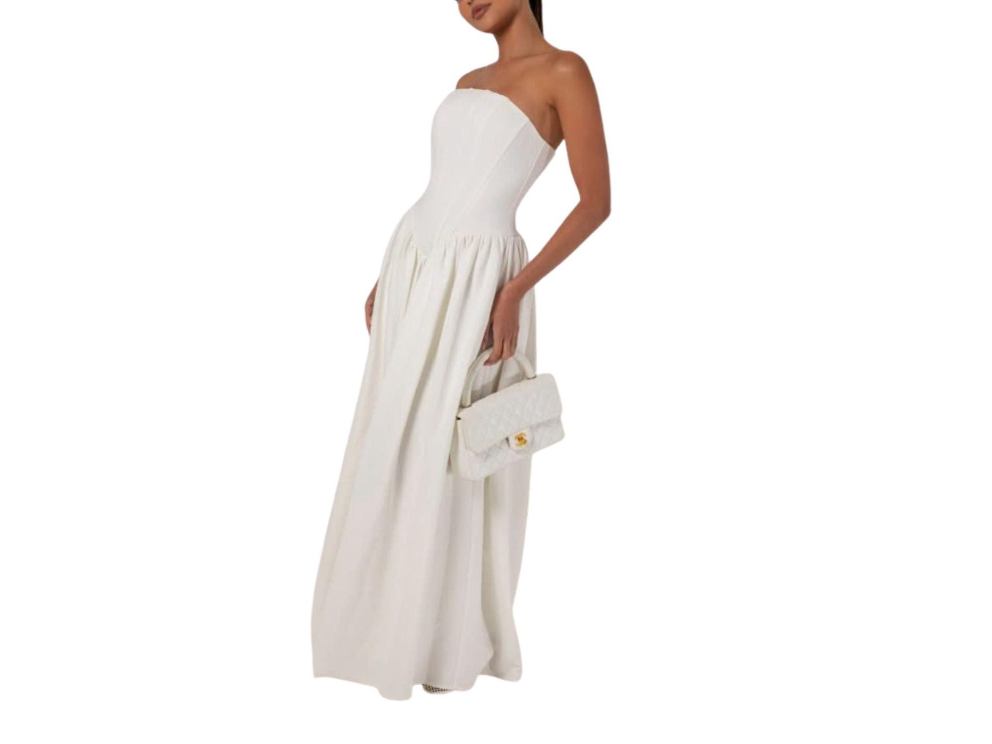 Strapless Corset Crepe Flare Maxi Dress — Image 3