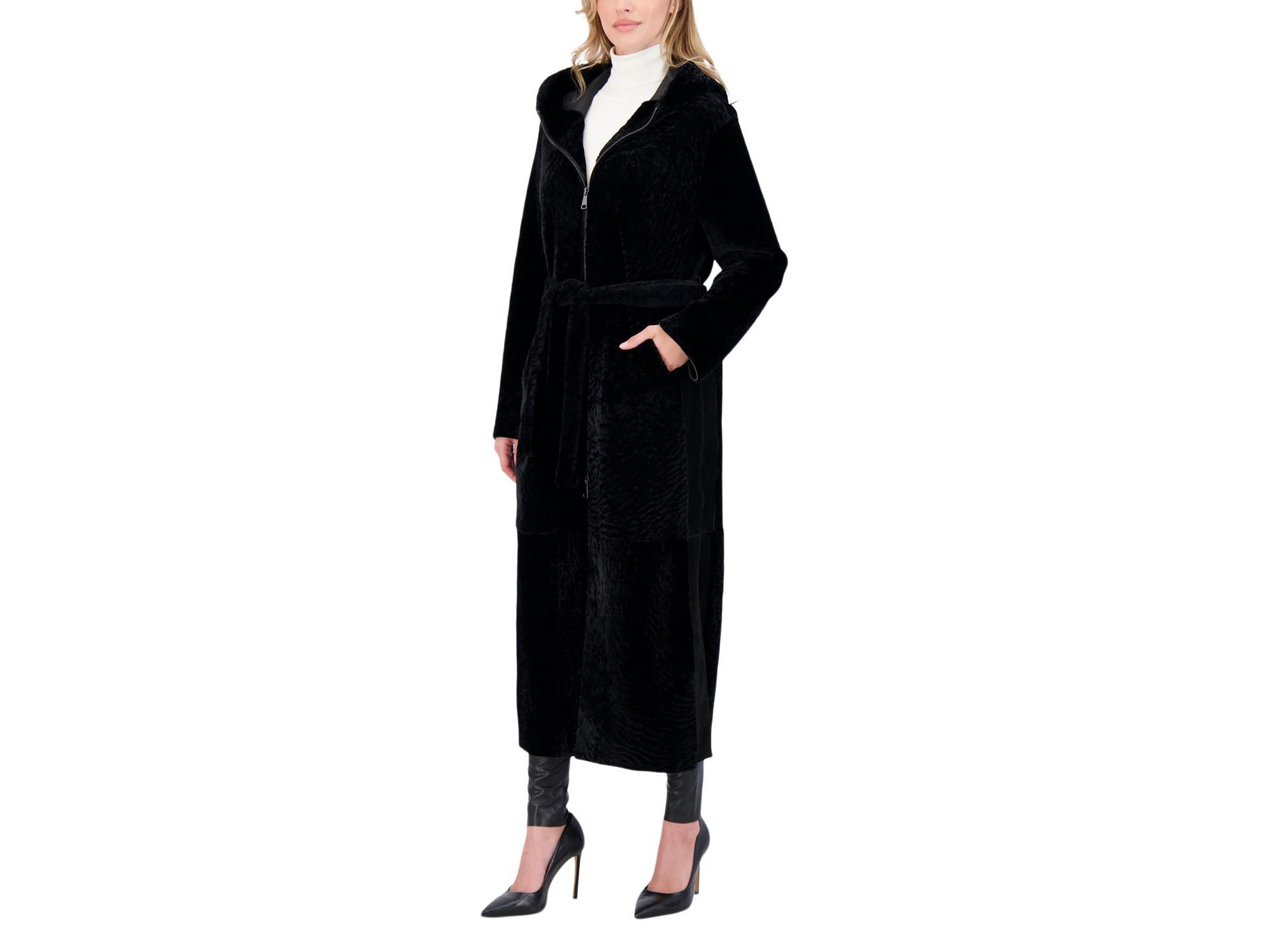 Shearling Zip Parka Coat with Belt — Image 10