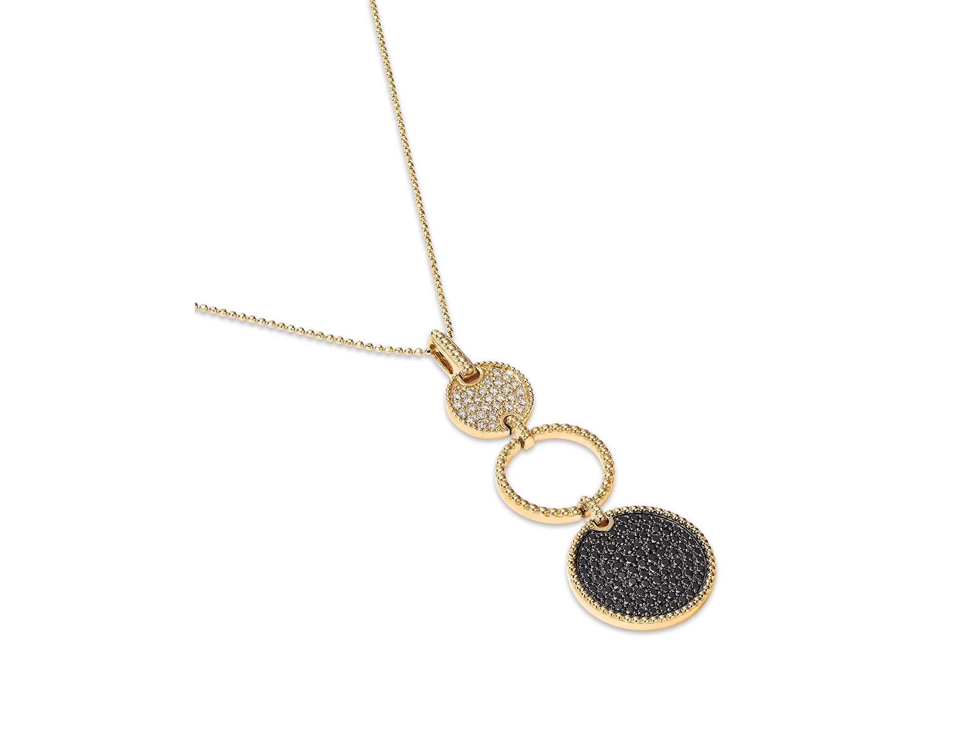 White & Black Diamond Circle Pendant Necklace in 14K Yellow Gold, 0.90 tcw — Image 3