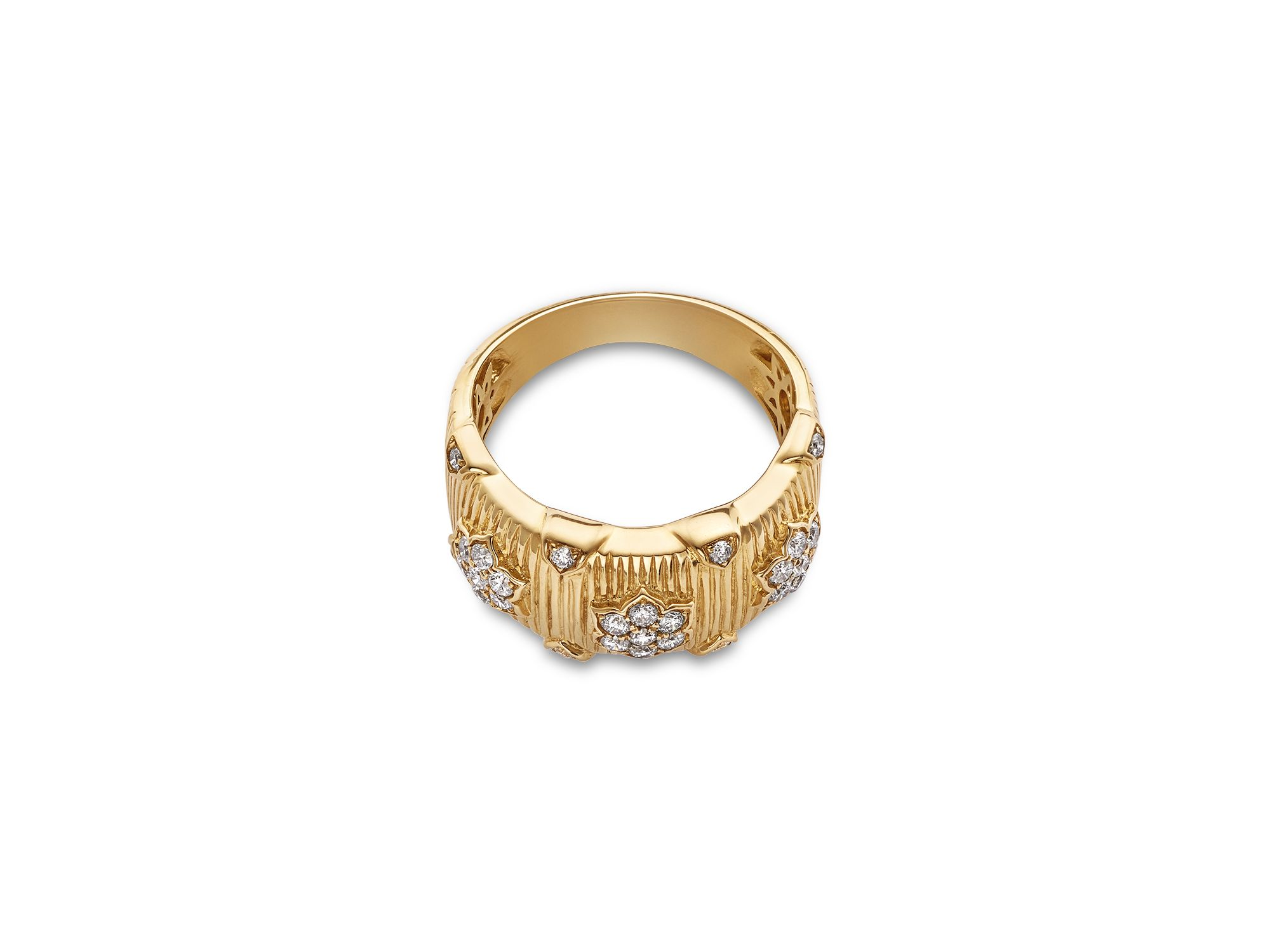 Diamond Band Ring with Flowers in 14K Yellow Gold, 0.43 tcw — Image 3