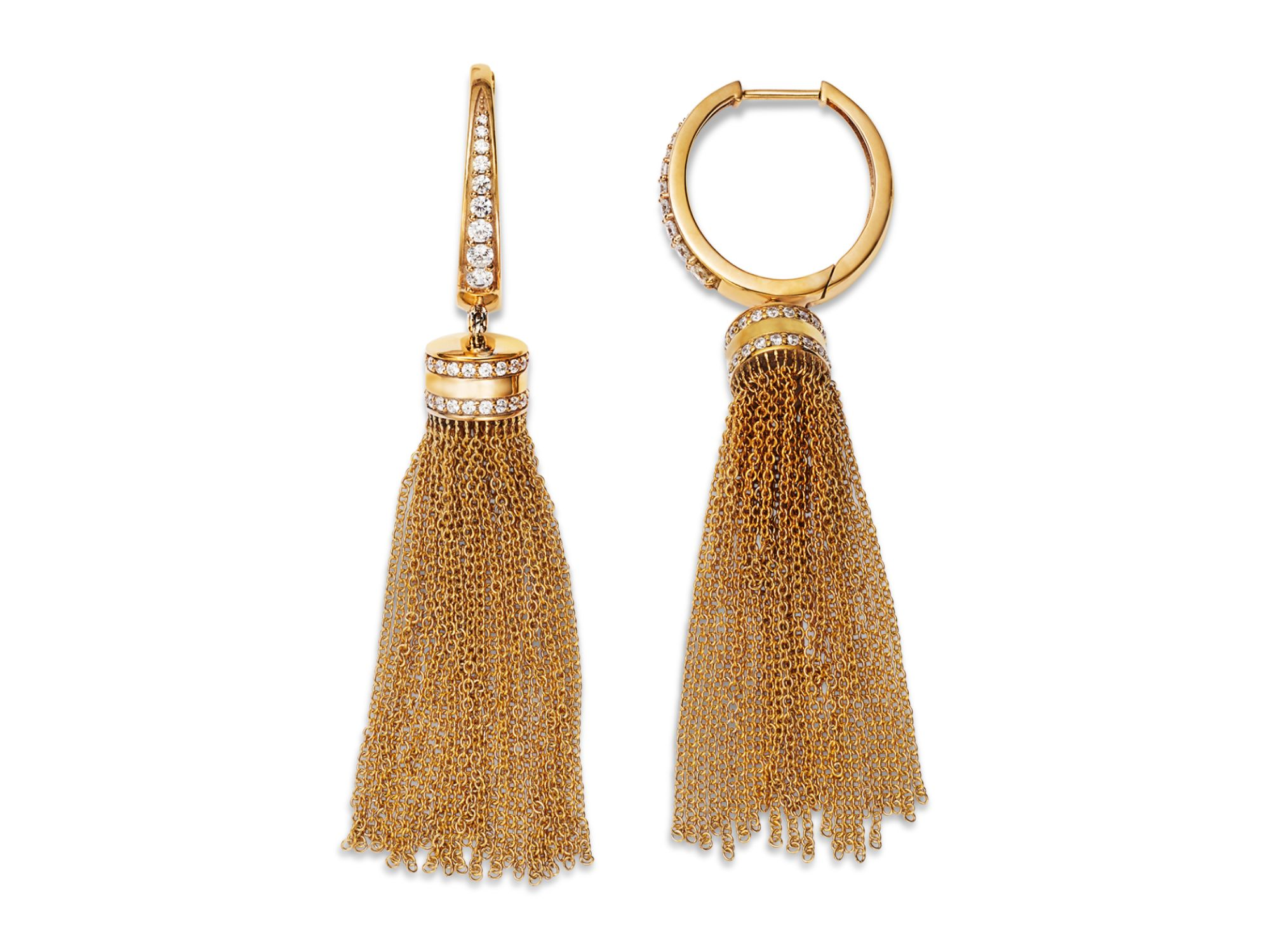 Diamond Tassel Drop Earrings in 14K Yellow Gold, 0.75 tcw — Image 4