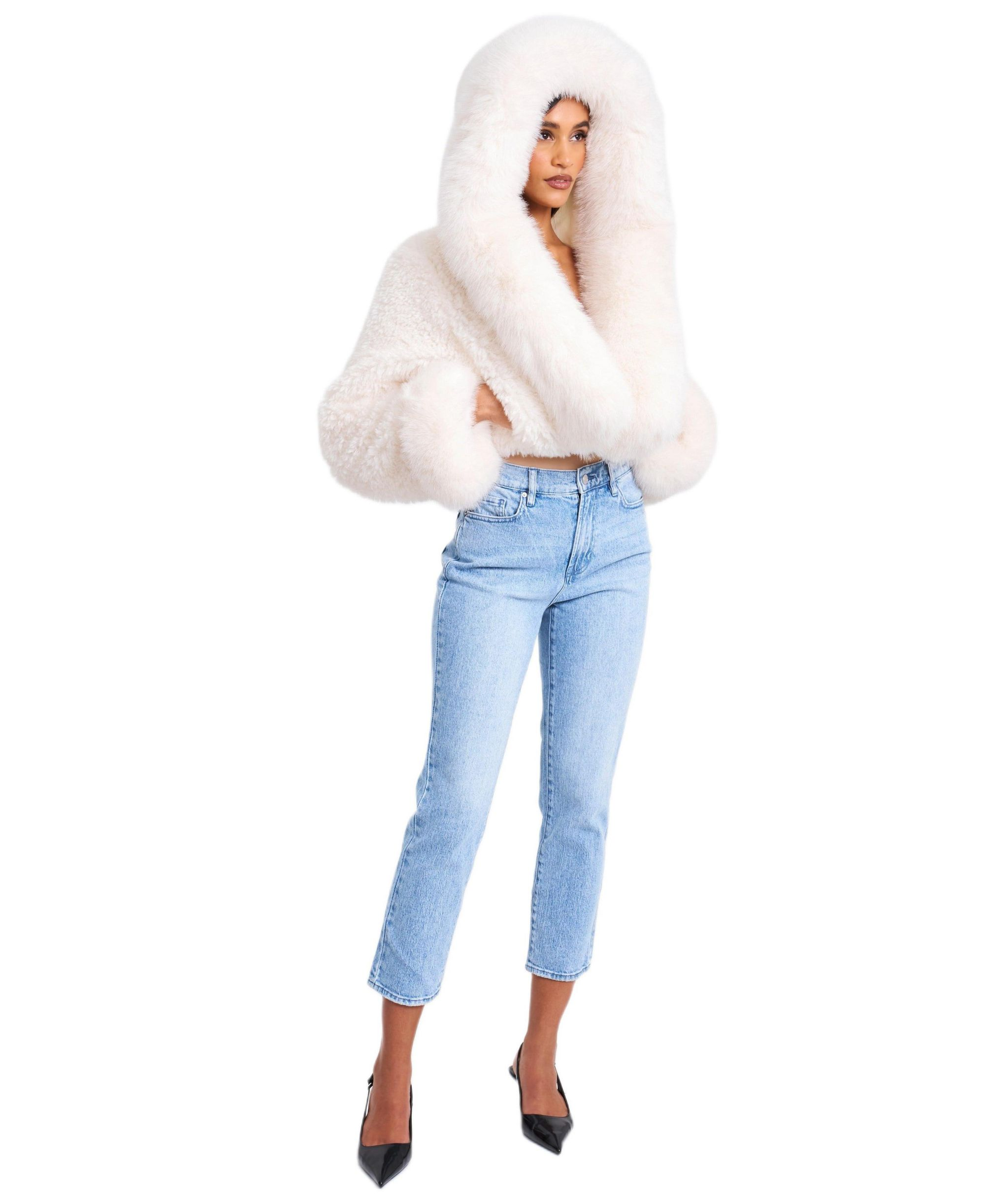 Kali Cropped Faux Fur Jacket with Hood — Image 9