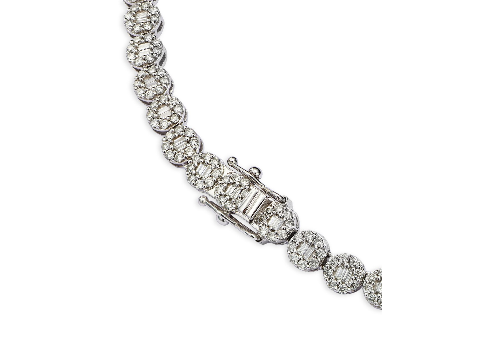 Diamond Round & Baguette Collar Necklace in 14K White Gold, 10.50 tcw — Image 4