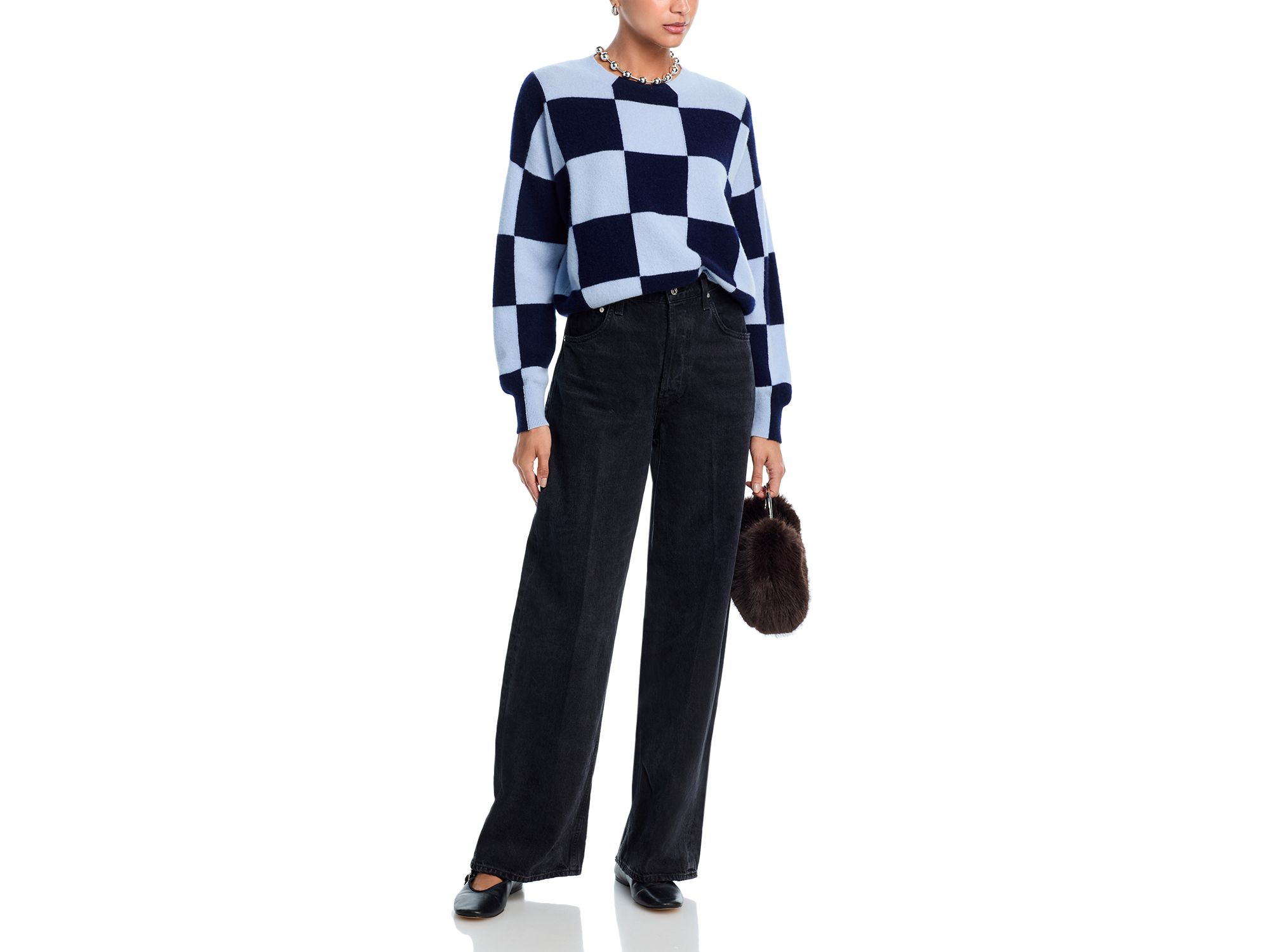 100% Cashmere Brushed Cropped Check Sweater - Exclusive — Image 4