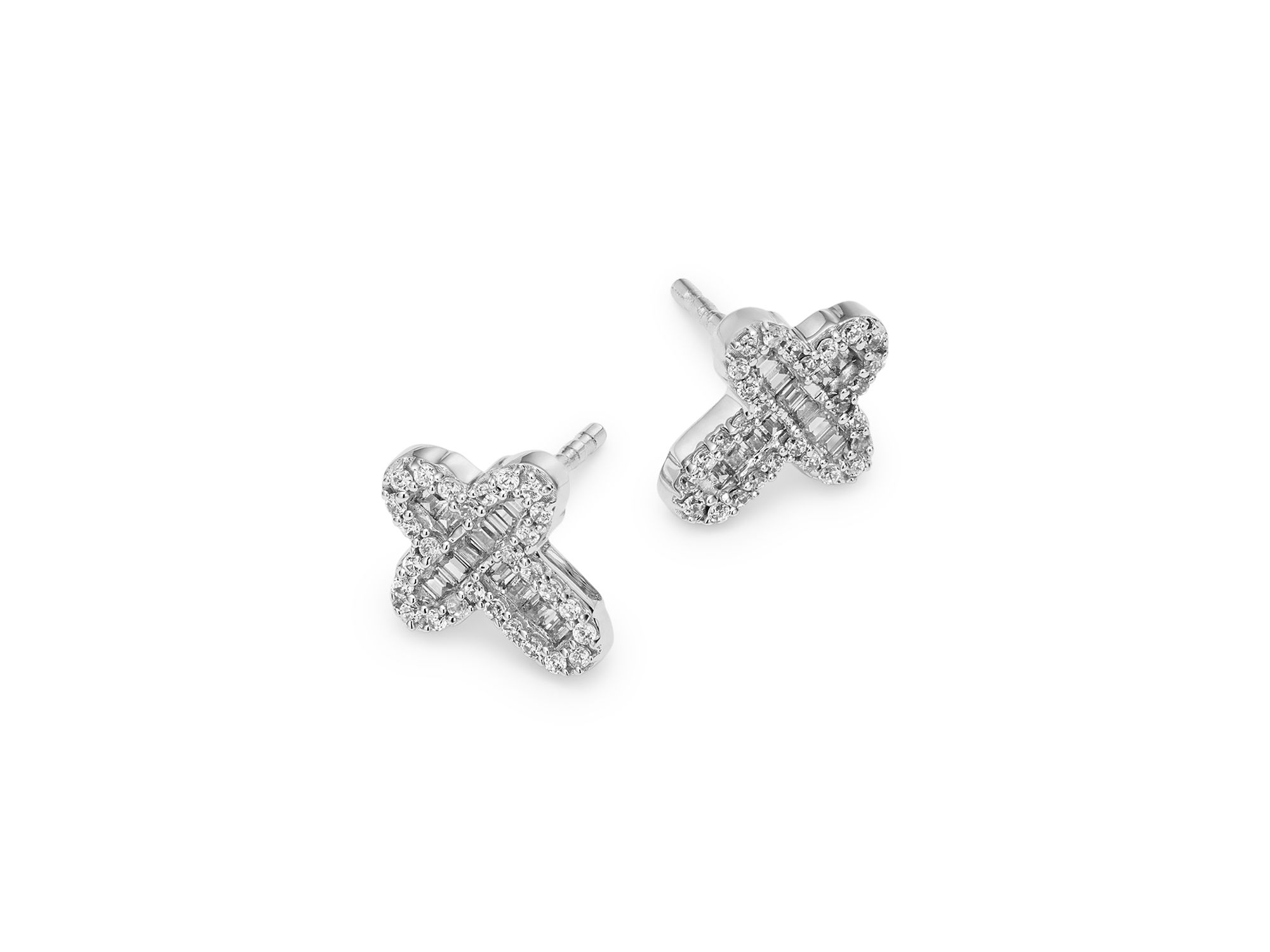 Diamond Cross Stud Earrings in 14K White Gold, 0.27 tcw — Image 3